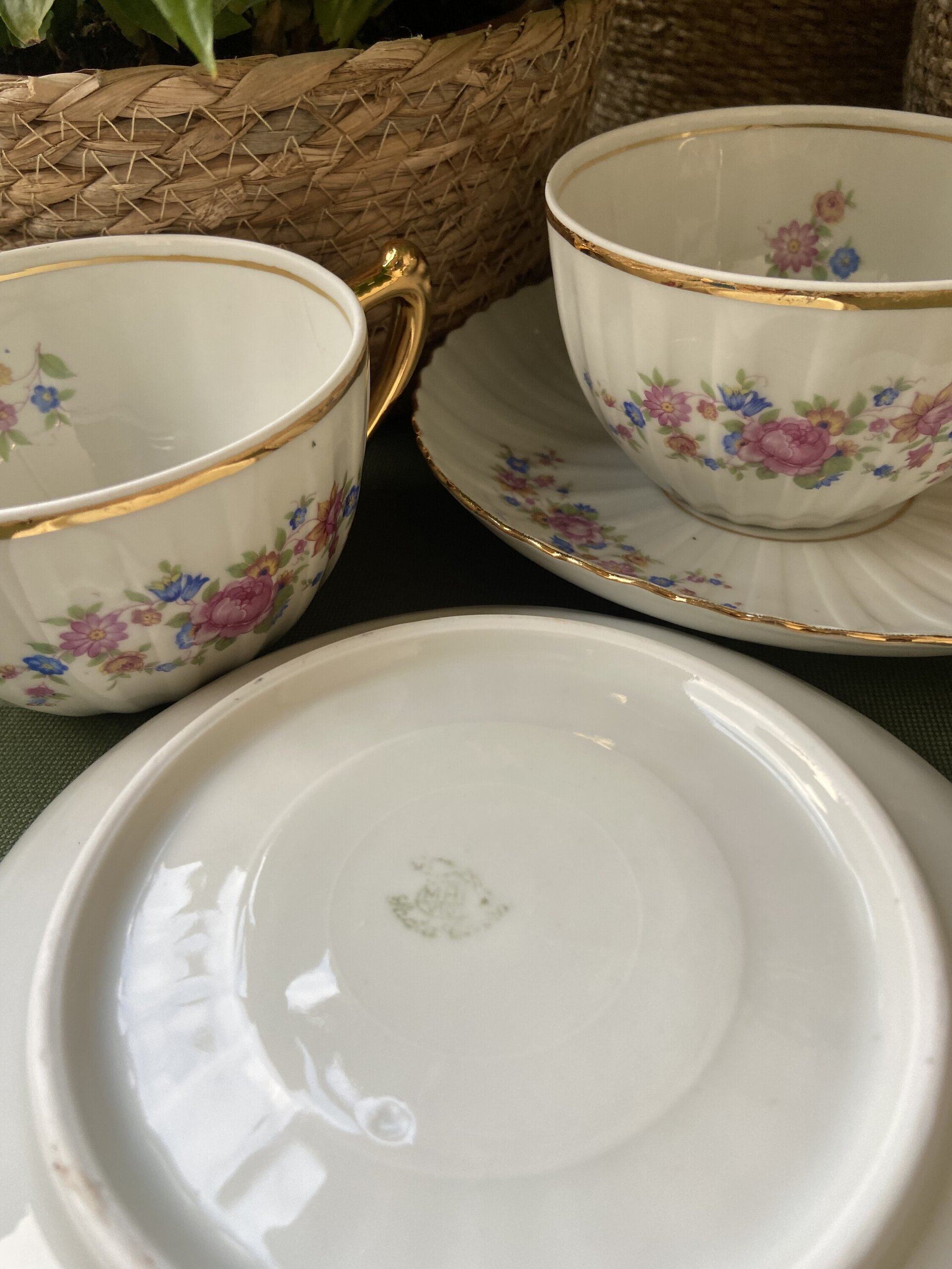 Pareja de tazas desayuno en porcelana "Santa Clara". - 6