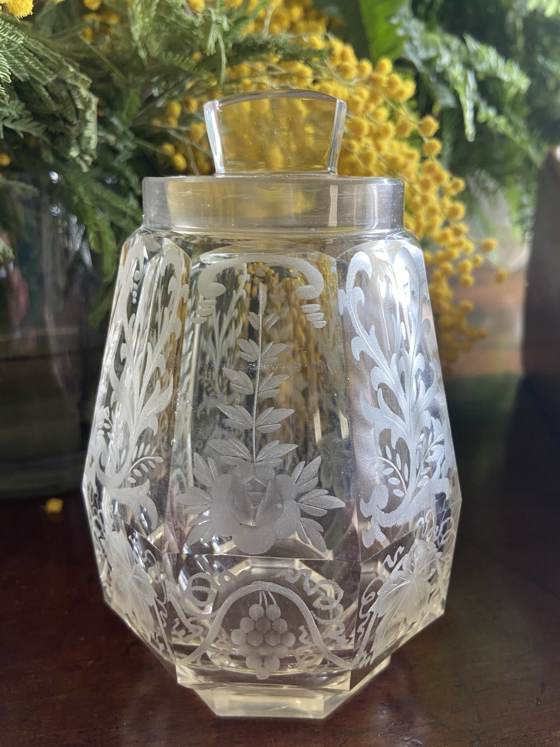 Mermeladera/azucarero en vidrio tallado y serigrafiado. - 1