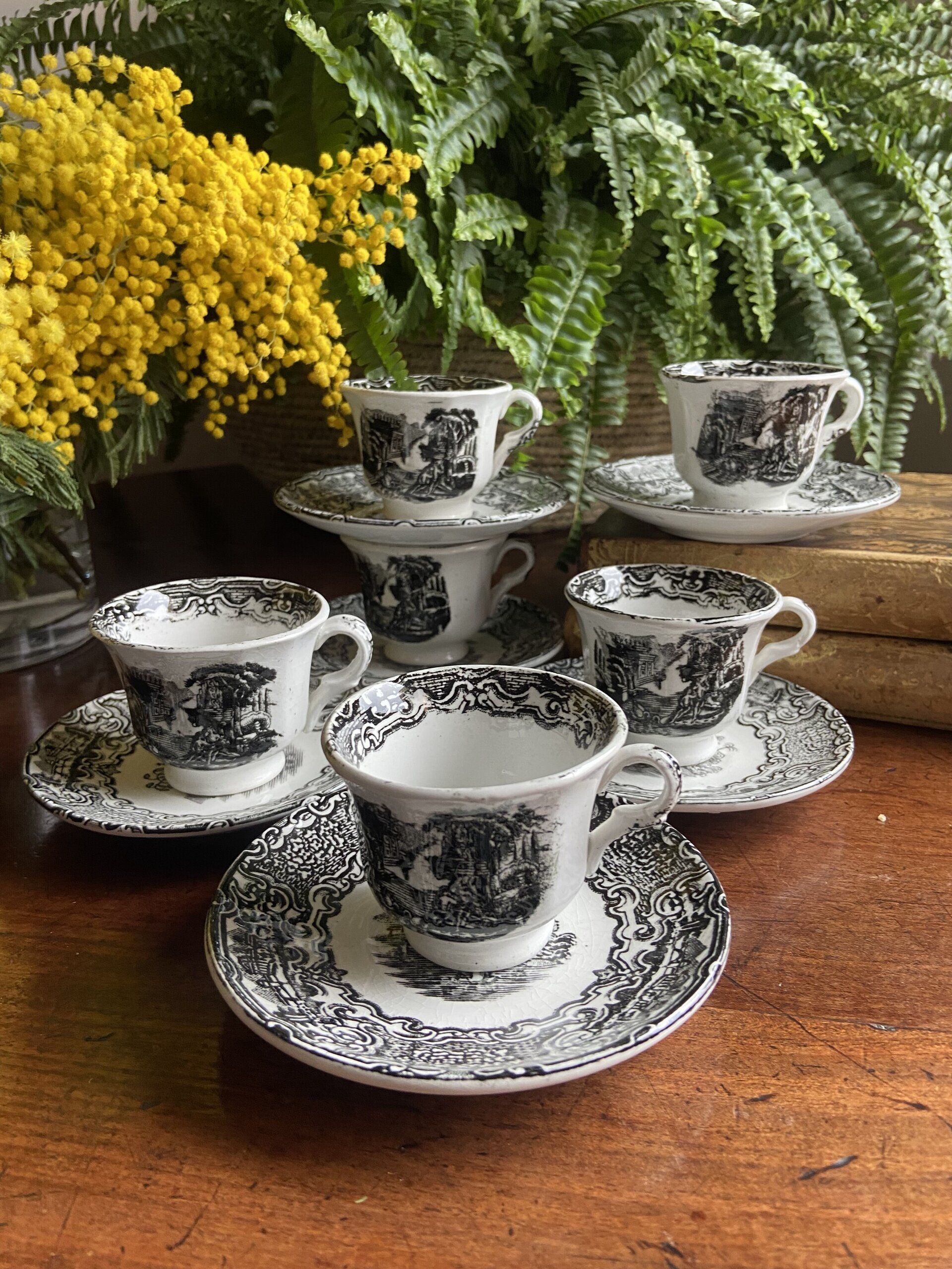 6 tazas de café en loza "Pickman S.A.Sevilla" Cartuja - 1