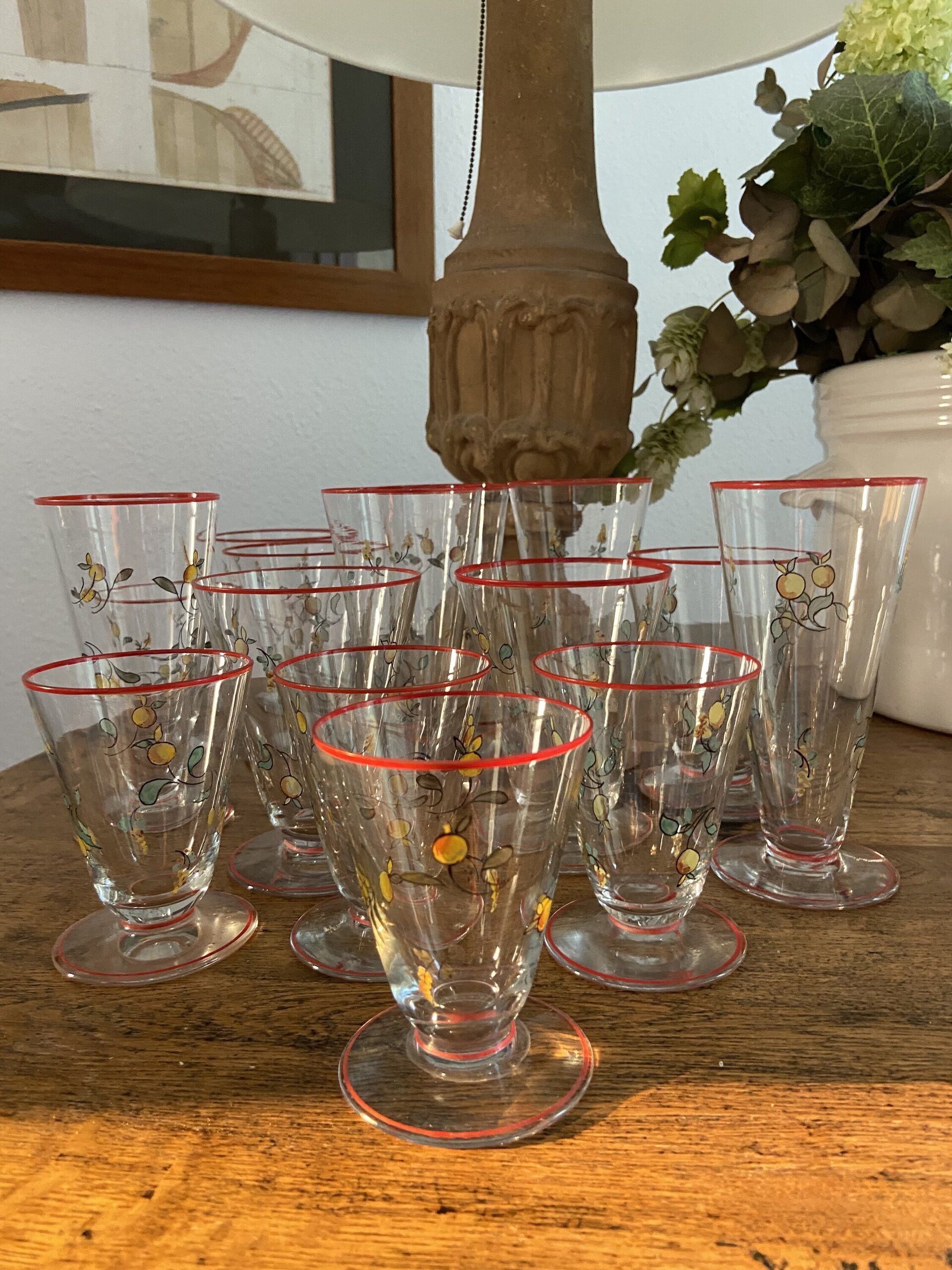 5 copas de agua, 5 de vino y 5 de cava, en vidrio soplado y pintado a mano. - 4