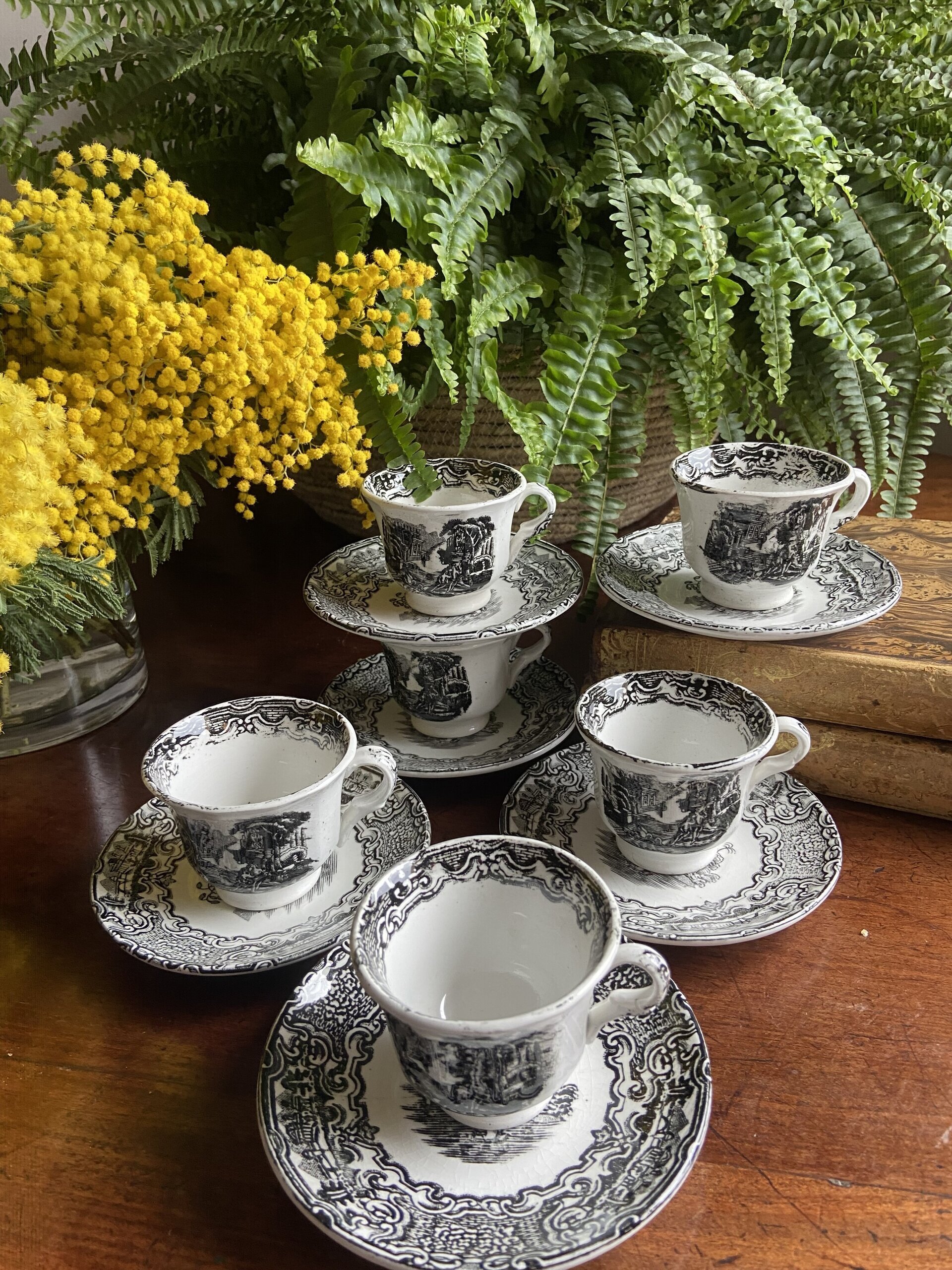 6 tazas de café en loza "Pickman S.A.Sevilla" Cartuja - 2