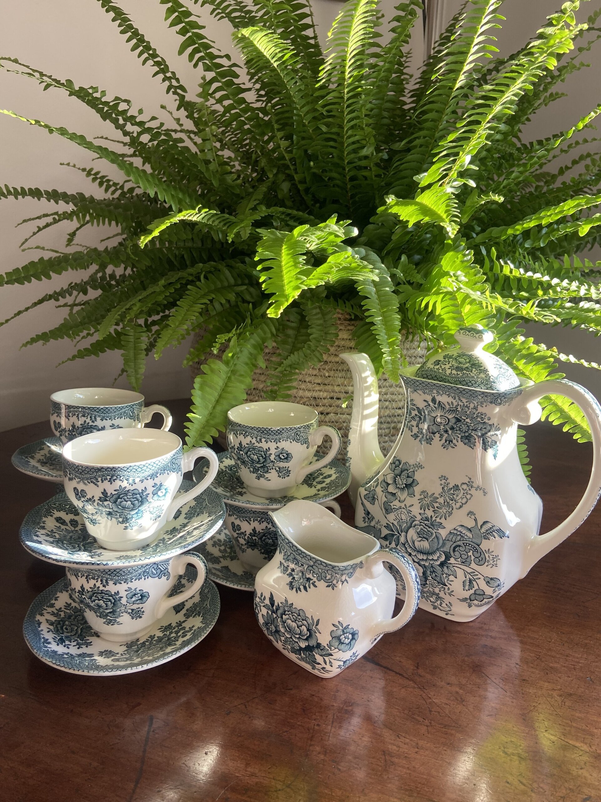 Juego de café en loza inglesa "Wedwood" mod. Asiatic Phersants - 1