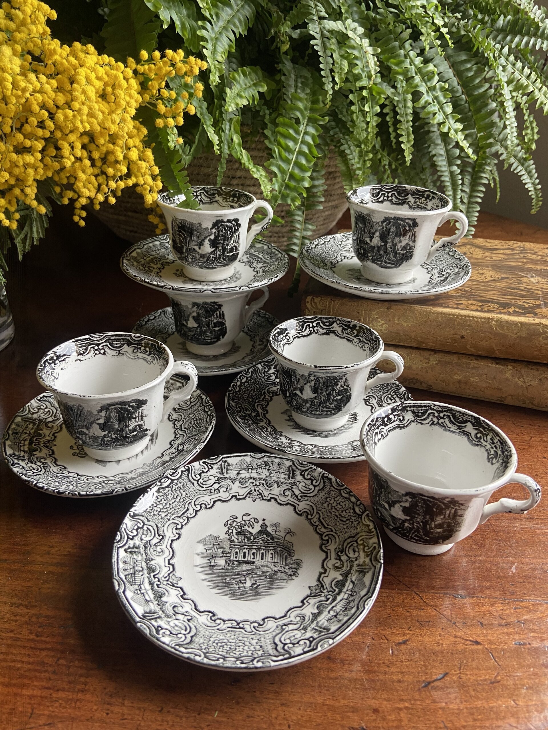 6 tazas de café en loza "Pickman S.A.Sevilla" Cartuja - 3