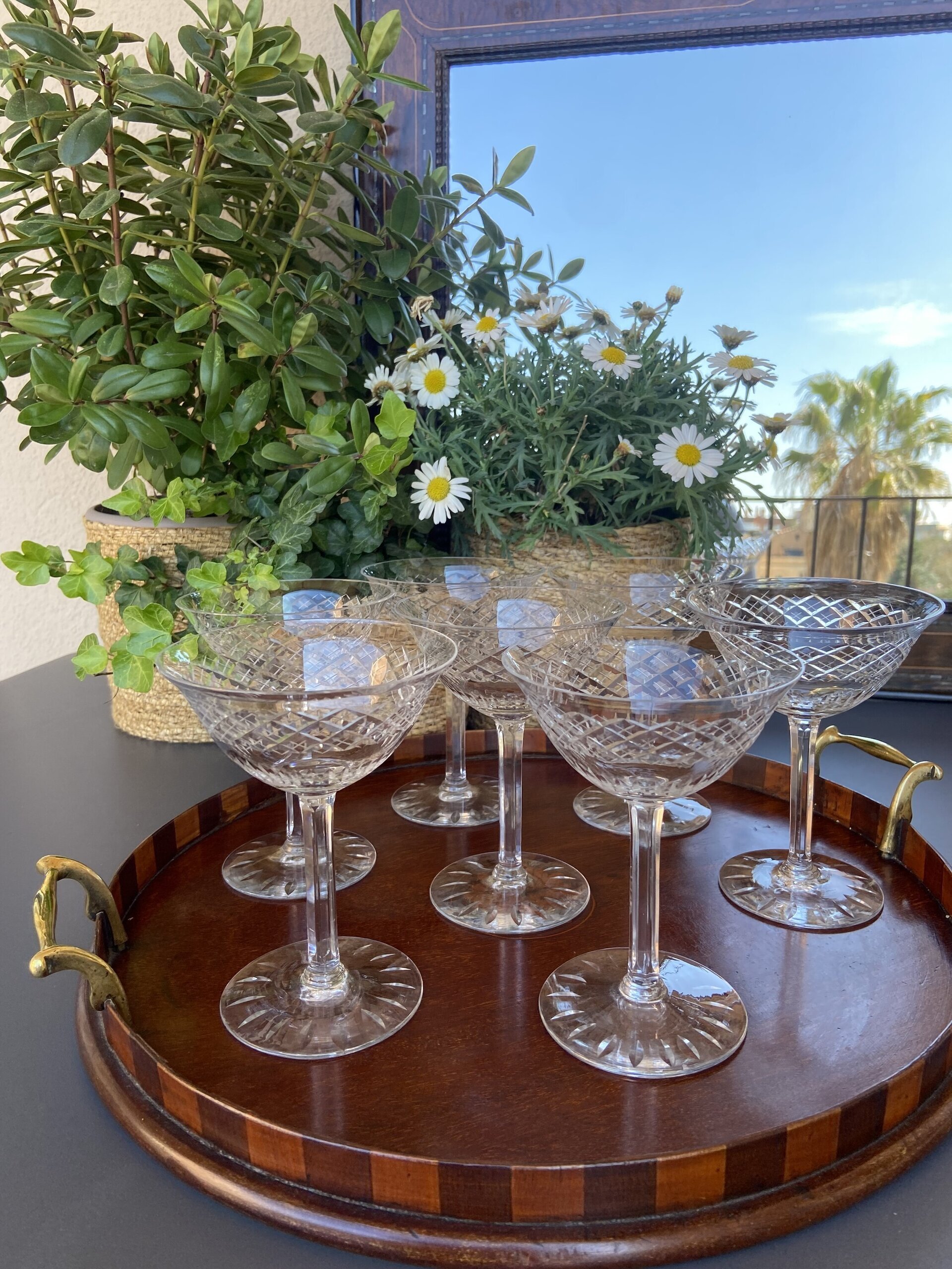 7 Copas cava/postre en cristal tallado. - 2