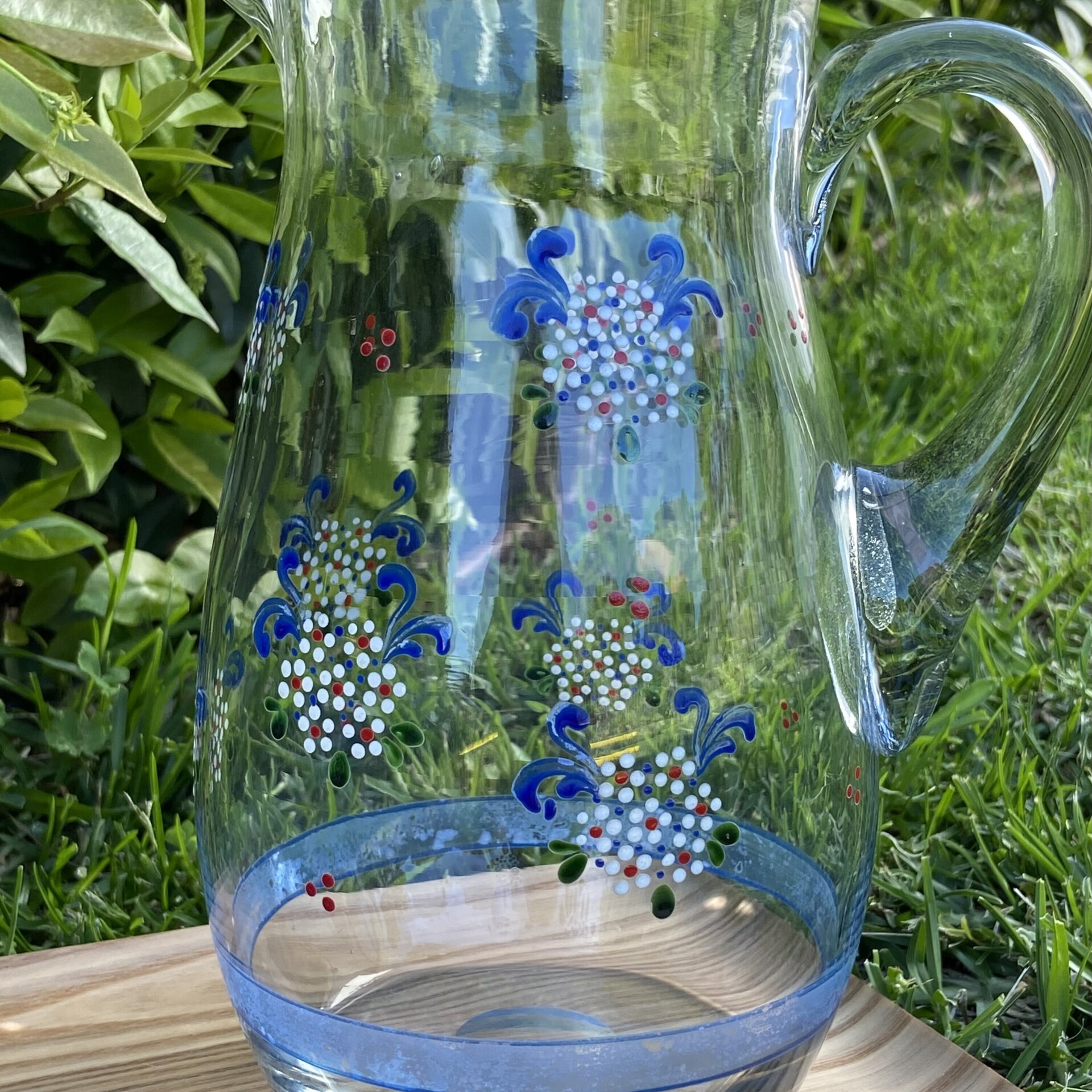 Juego de jarra y seis vasos de cristal pintados a mano. - 4