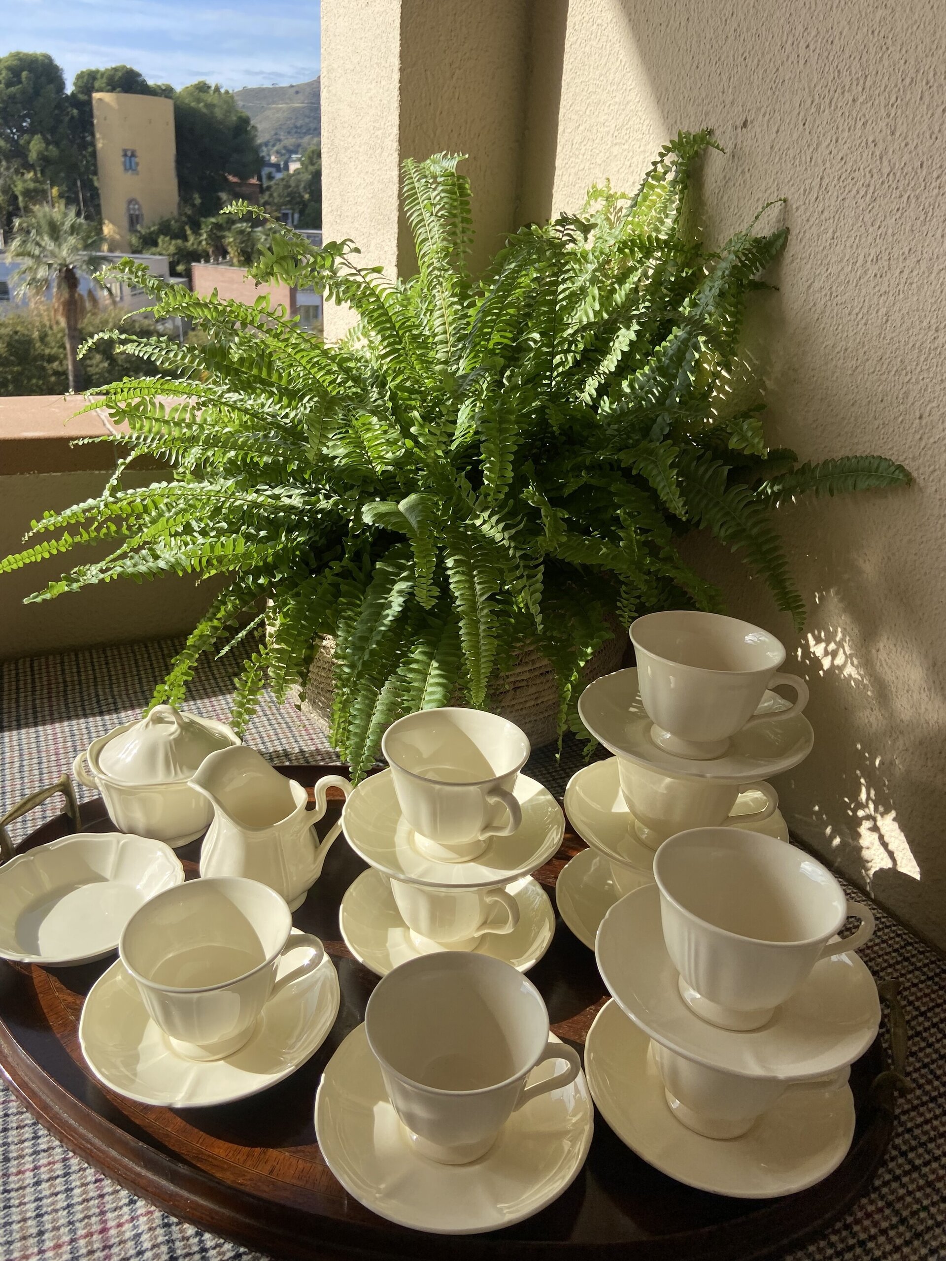 9 tazas de té, azucarero, lechera y bol ingleses "Wedgwood". - 3