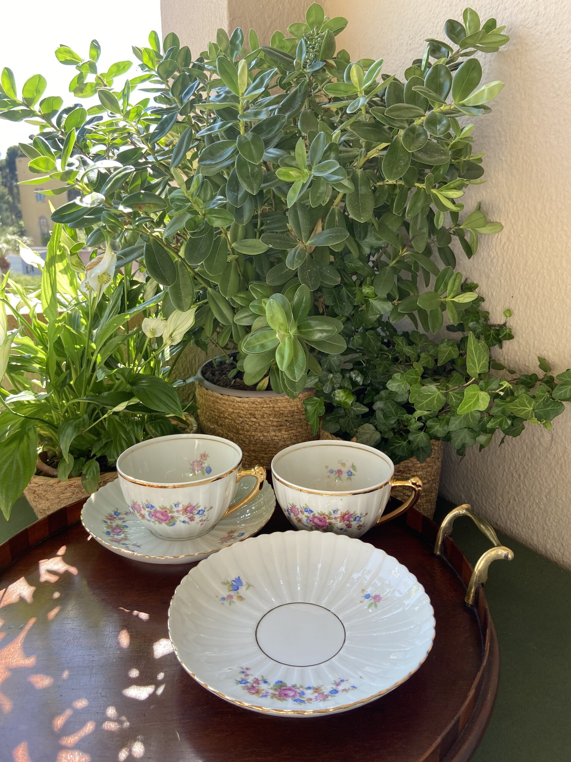 Pareja de tazas desayuno en porcelana "Santa Clara". - 3