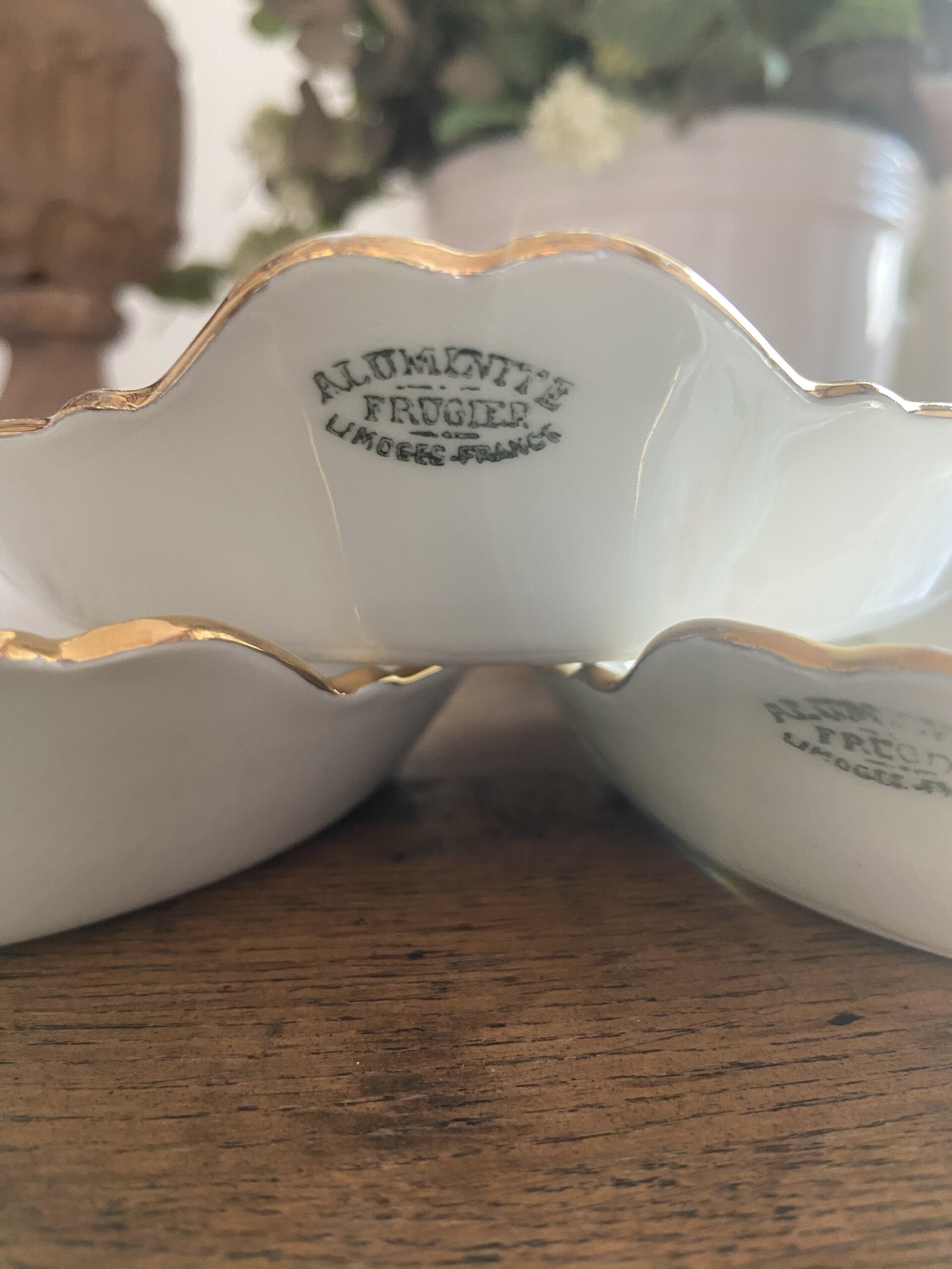 5 fuentes redondas individuales en porcelana "Aluminite Frugiere" de Limoges. - 6