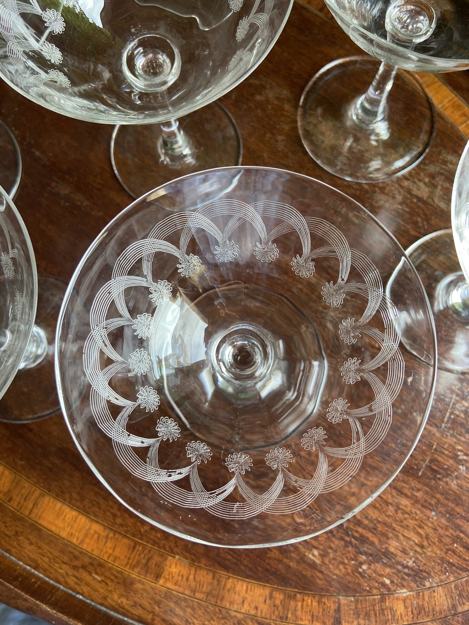 8 copas cava /postre en cristal serigrafiado. - 5