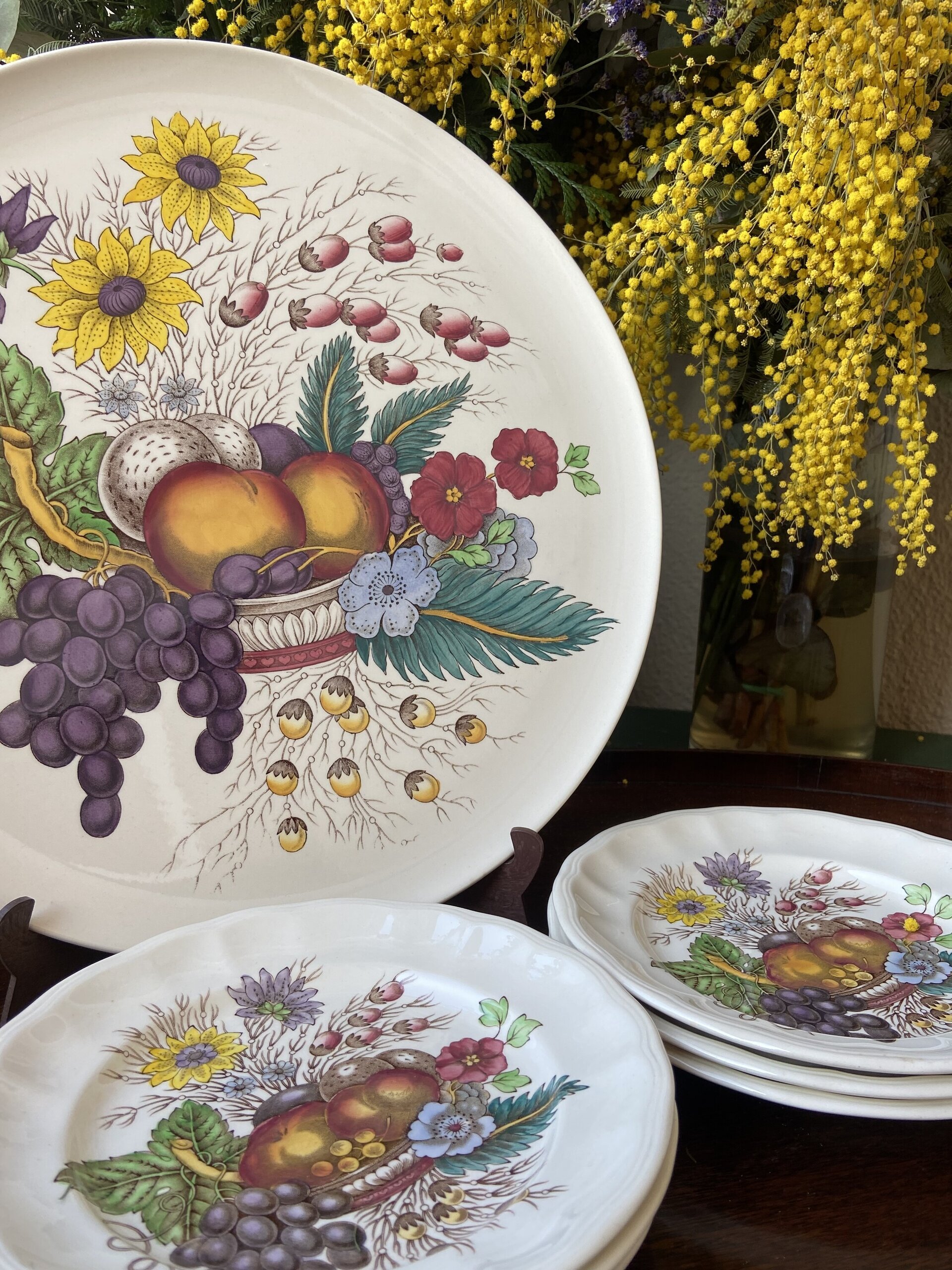-Fuente y 6 platos de merienda en loza inglesa "Spode". - 1