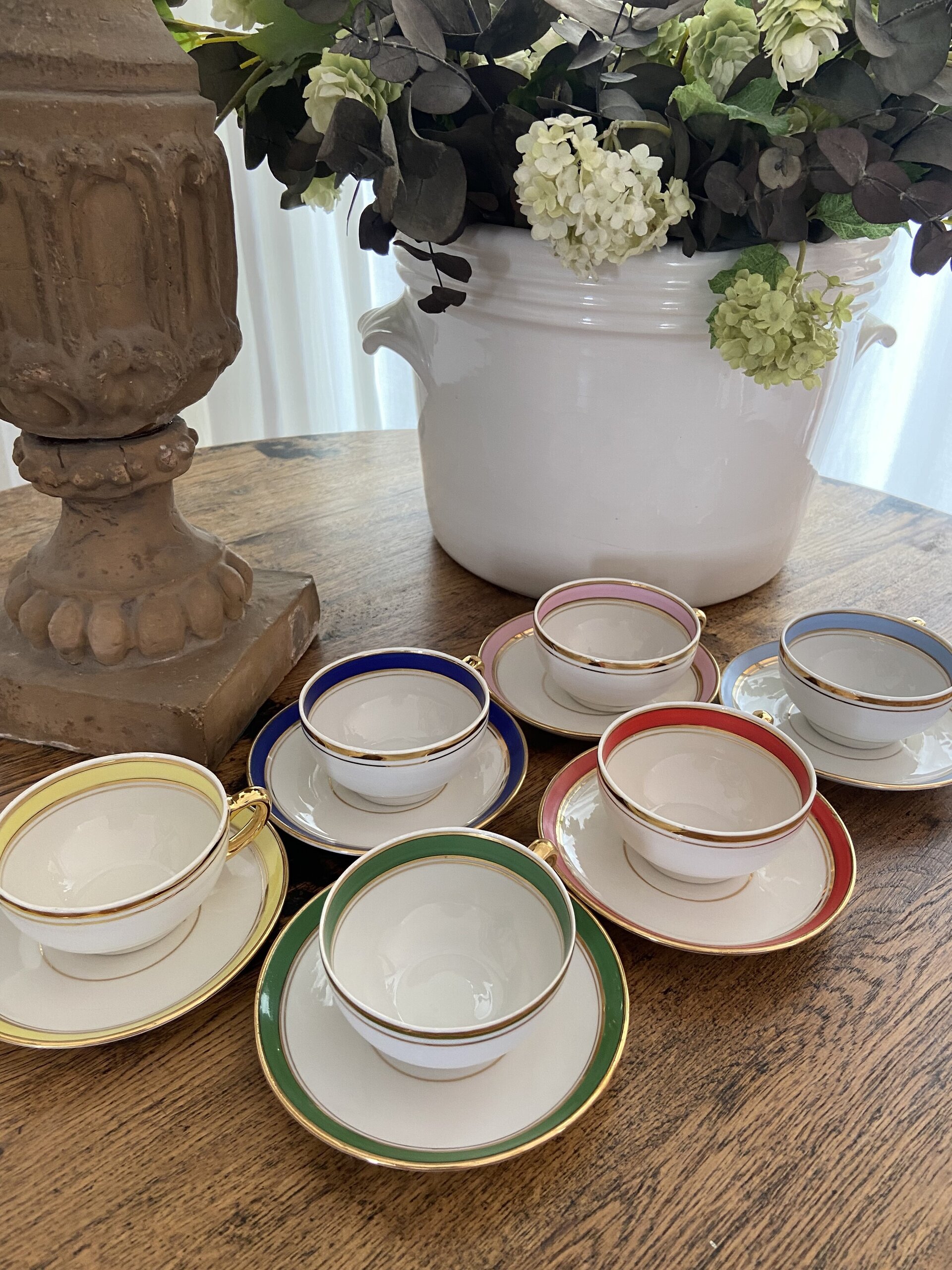 6 tazas de café en porcelana con franja de diferentes colores - 1