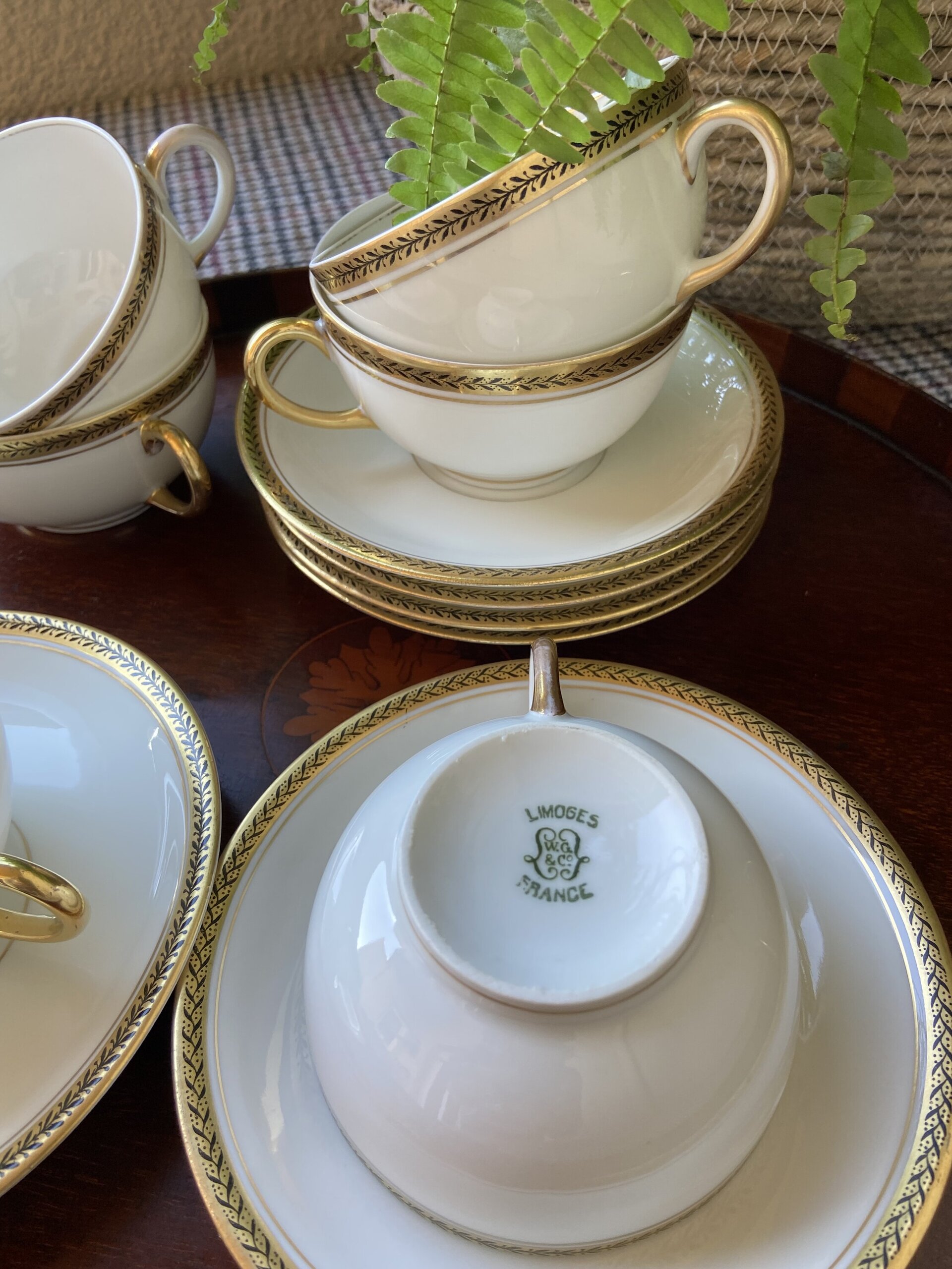 6 tazas té en porcelana francesa de Limoges "W.G & Cª" - 2