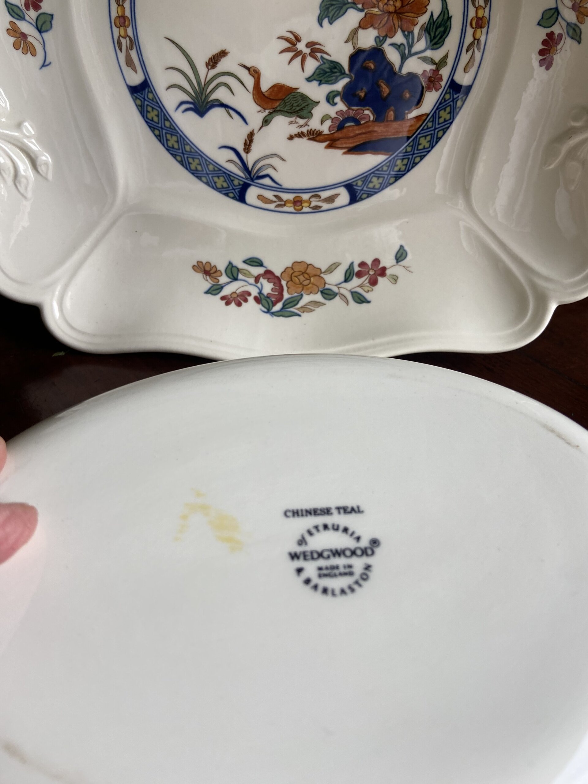 Fuente pastas cuadrada y bol en porcelana inglesa "Wedgwood". - 6