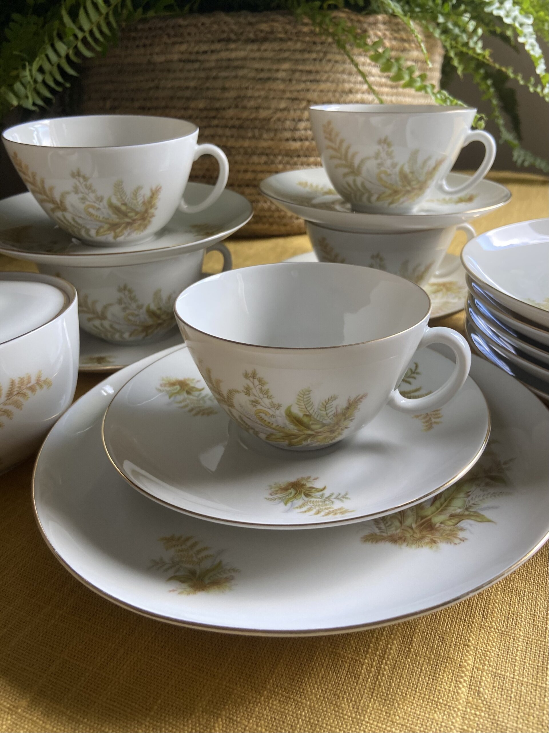 5 tazas de té/desayuno y 6 platos de merienda en porcelana suiza "Langenthal" - 4