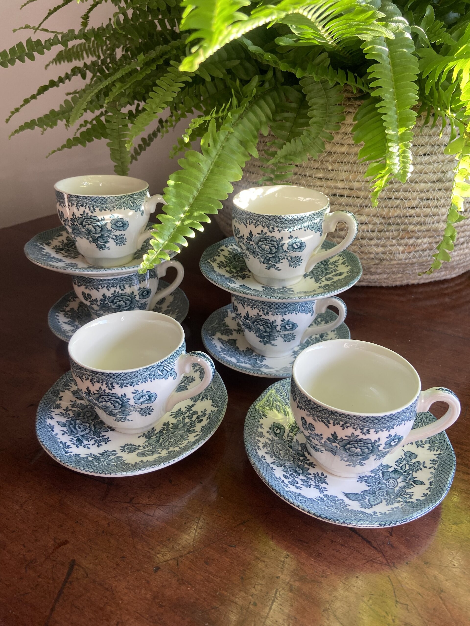 6 tazas de café en loza inglesa "Wedwood". mod. Asian Phersants - 2