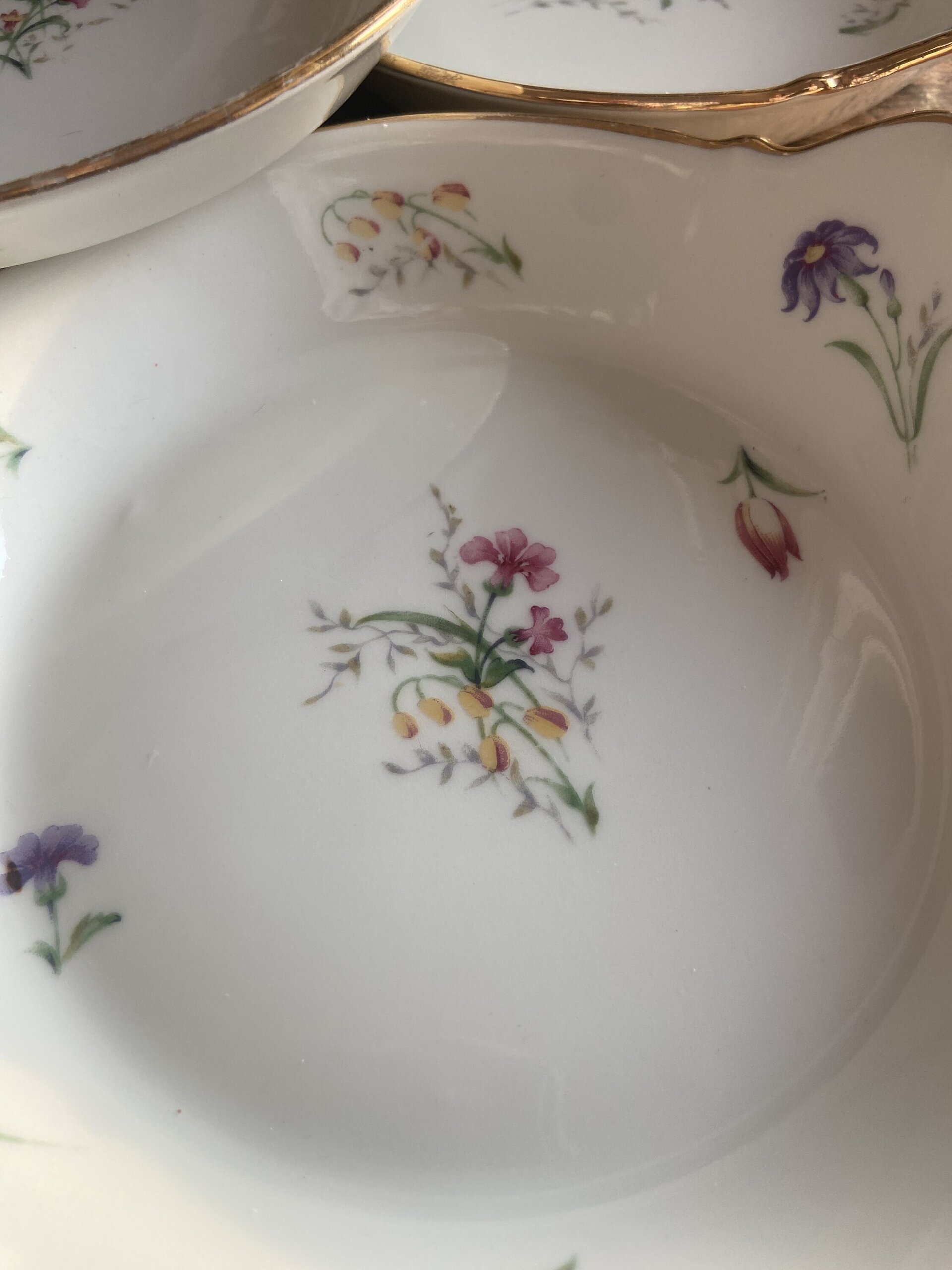 5 fuentes redondas individuales en porcelana "Aluminite Frugiere" de Limoges. - 5