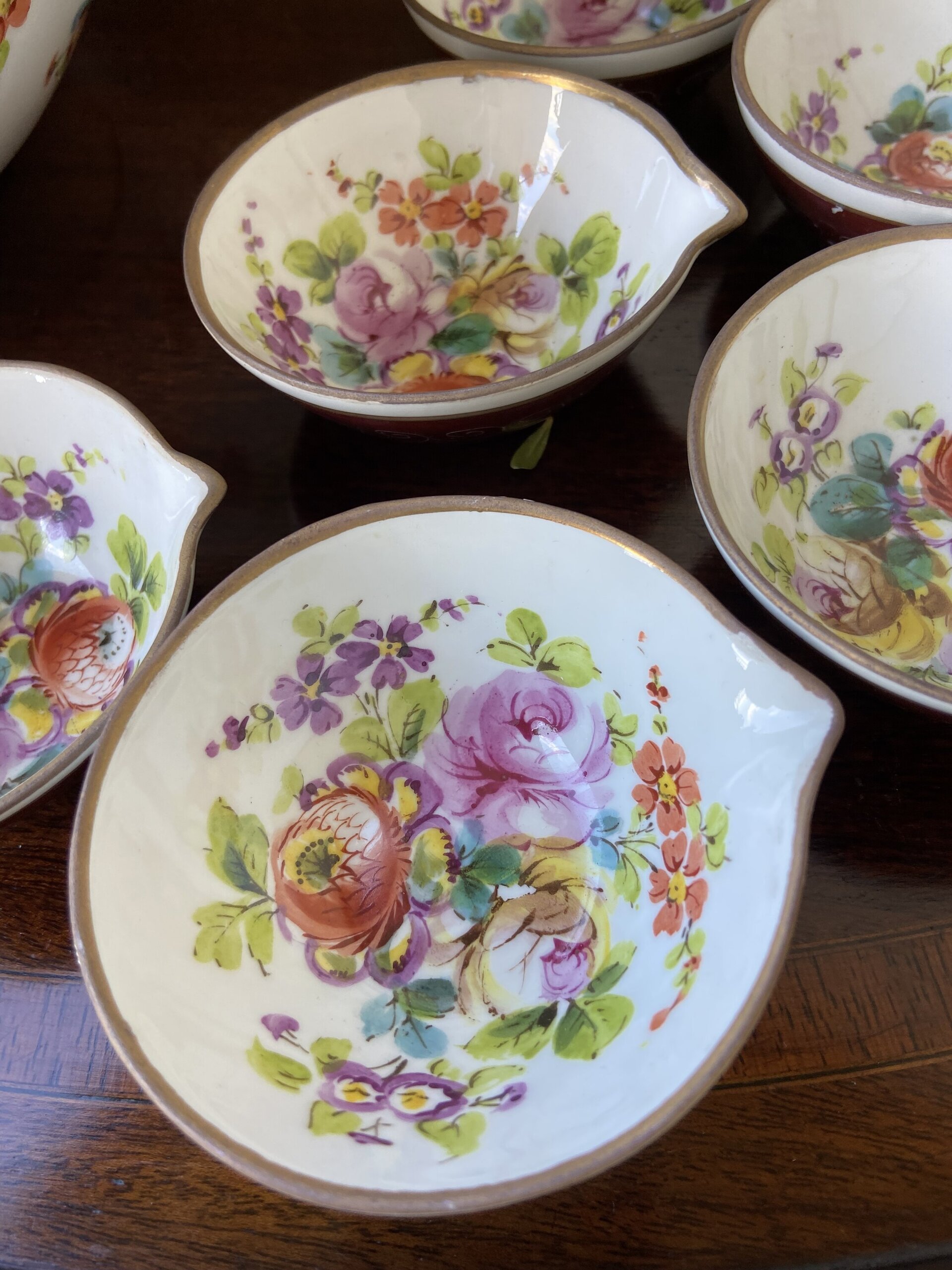Bol y 6 boles pequeños en porcelana alemana "Meissen". - 4