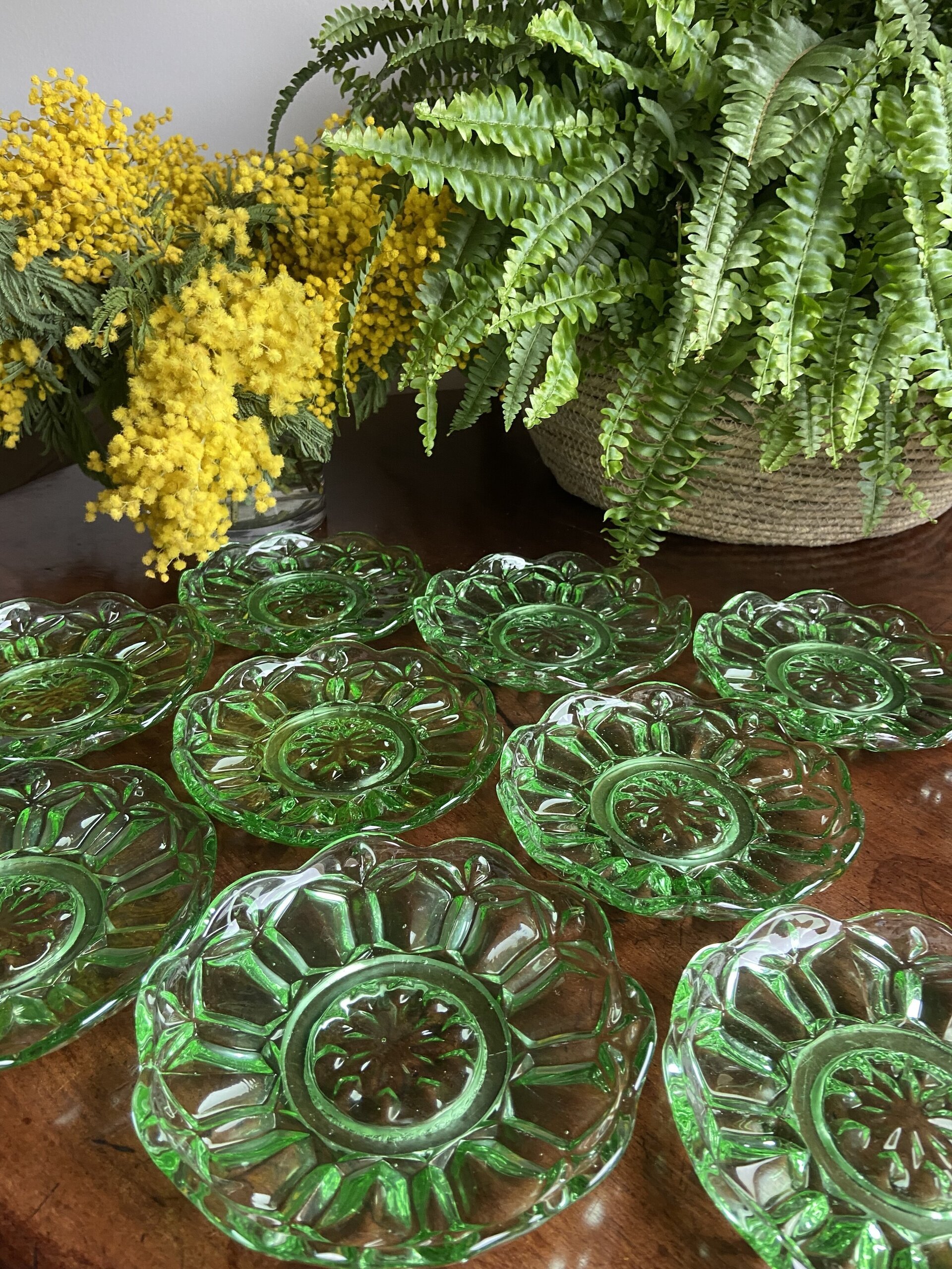 9 platos en vidrio prensado verde - 1