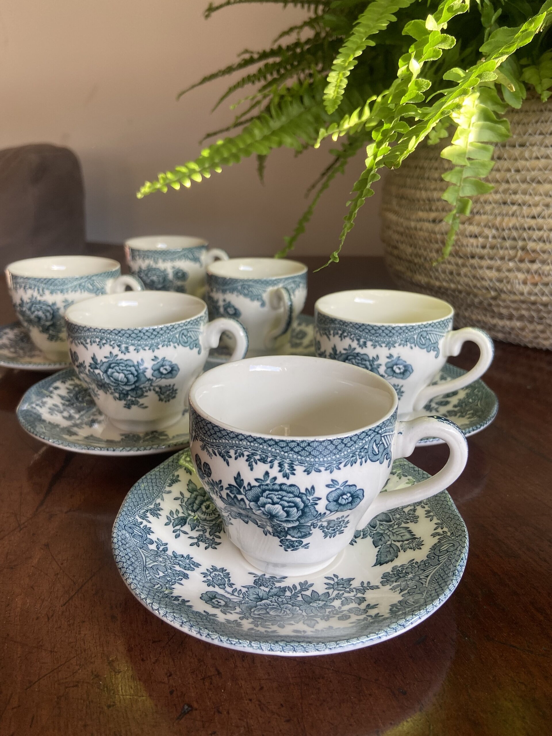 6 tazas de café en loza inglesa "Wedwood". mod. Asian Phersants - 4