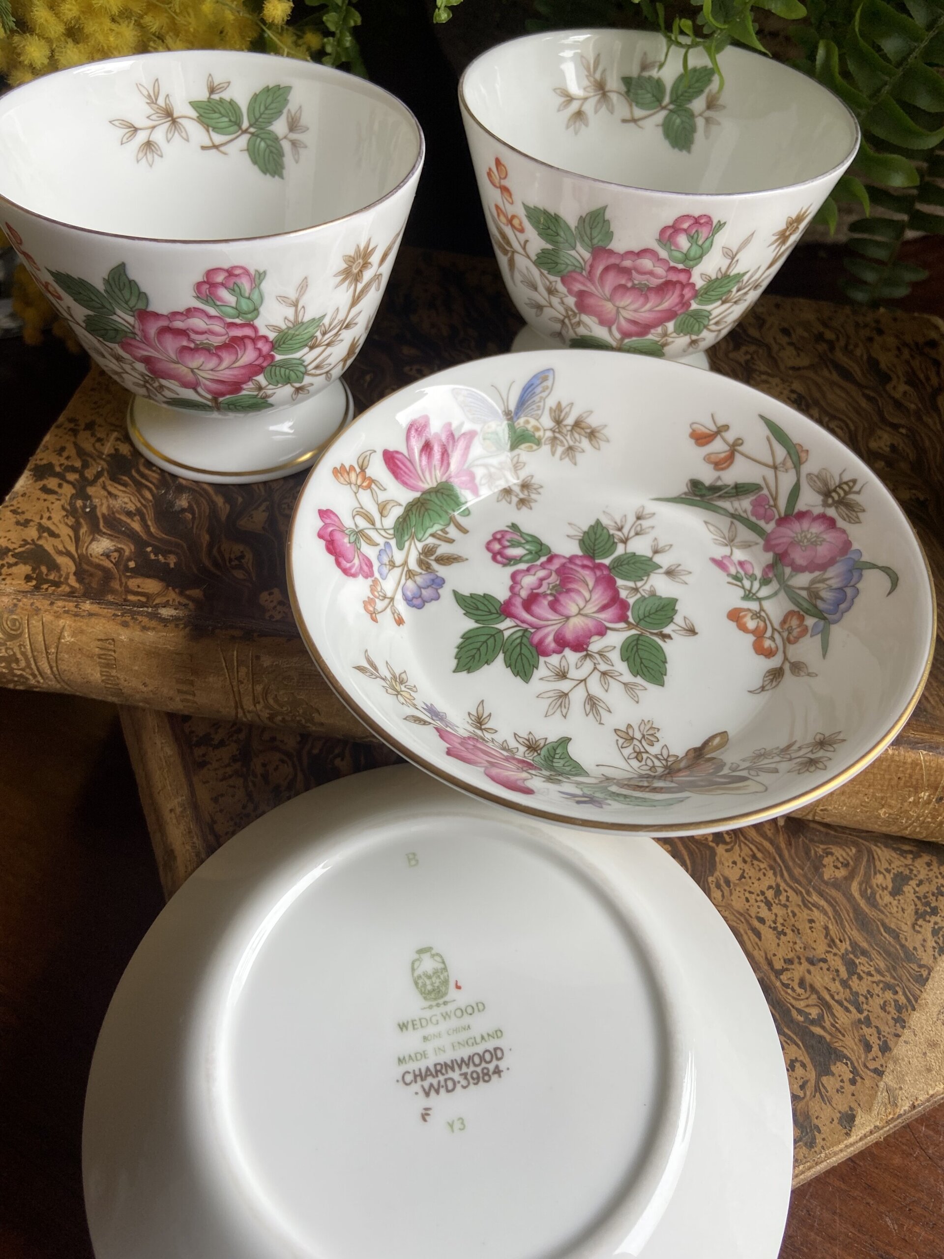 Pareja de tazas sin asa/boles en porcelana inglesa "Wedgwood" - 2