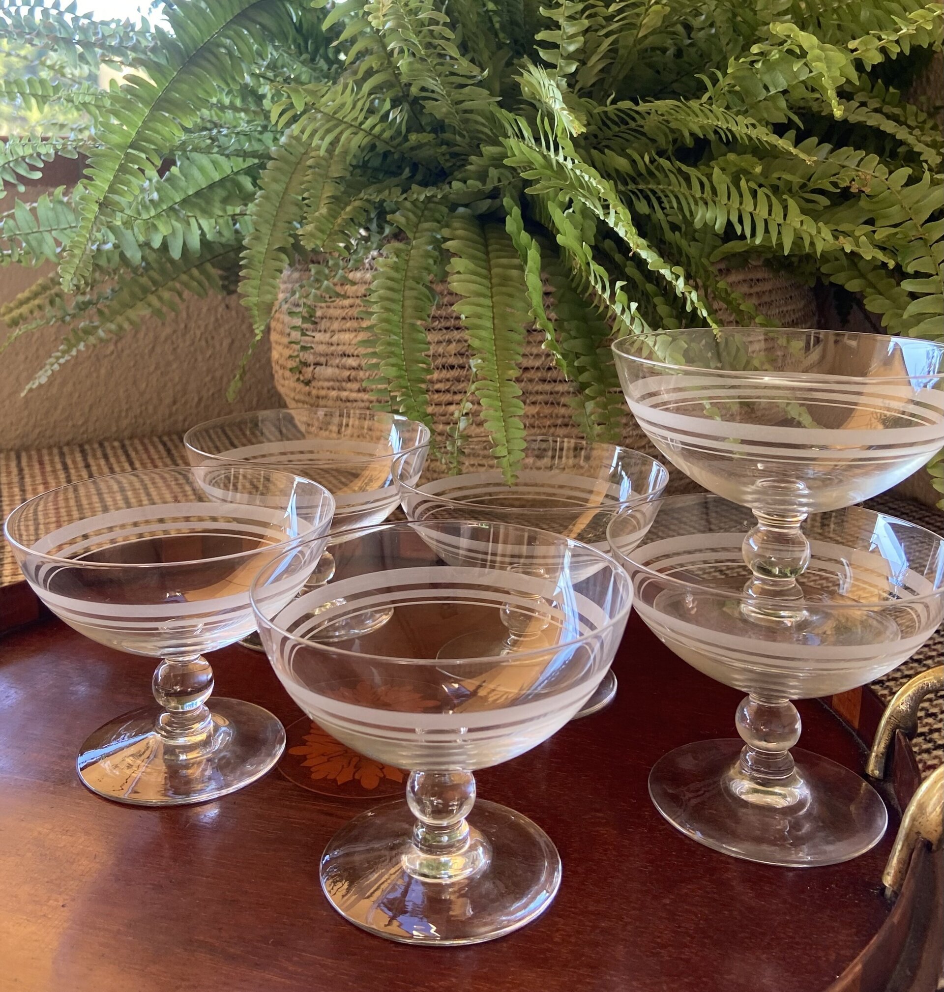 6 copas de cava/postre en cristal serigrafiado - 3