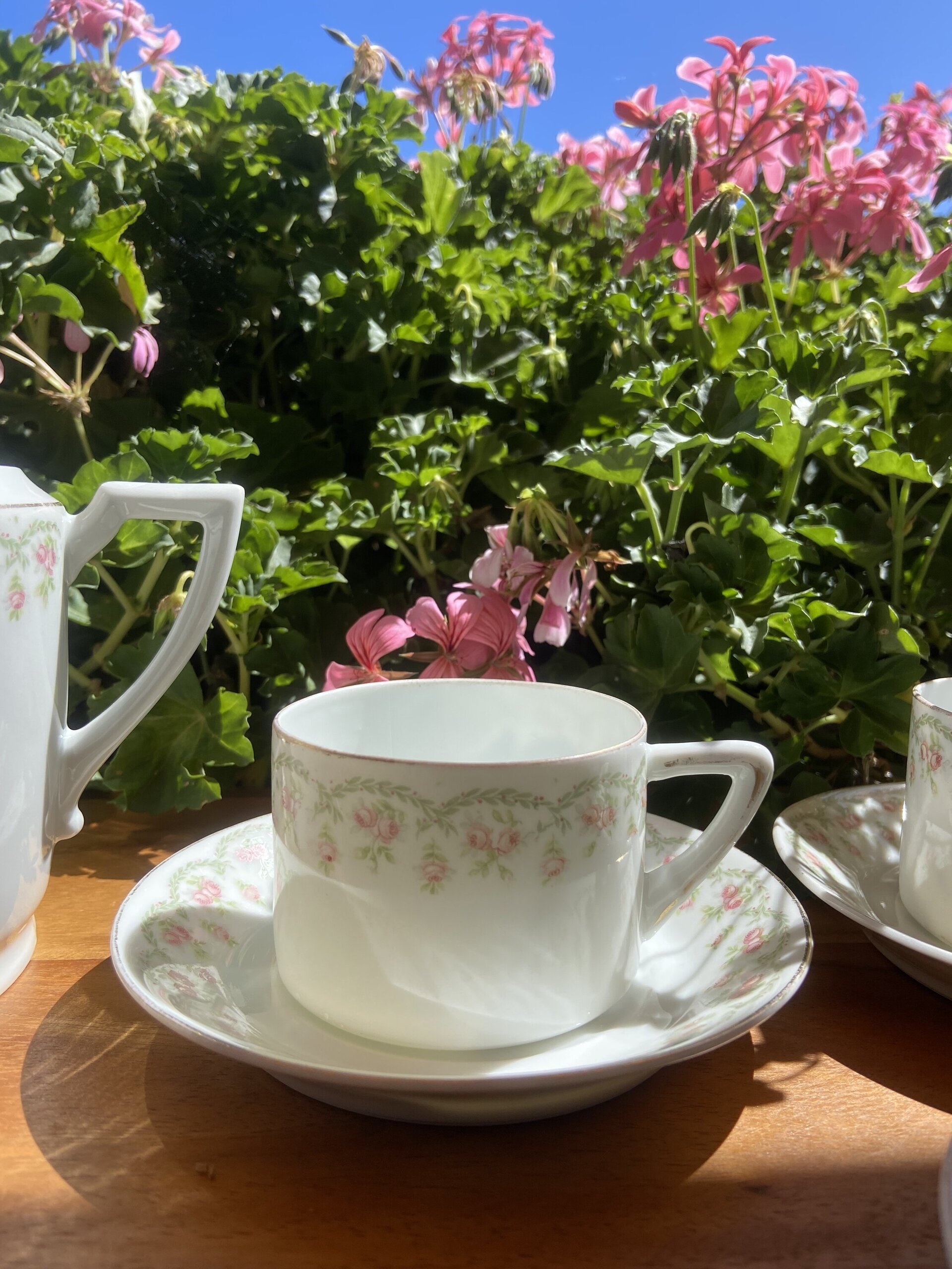 4 tazas de té/ café y azucarero en porcelana de Slovaquia "Union T". - 4