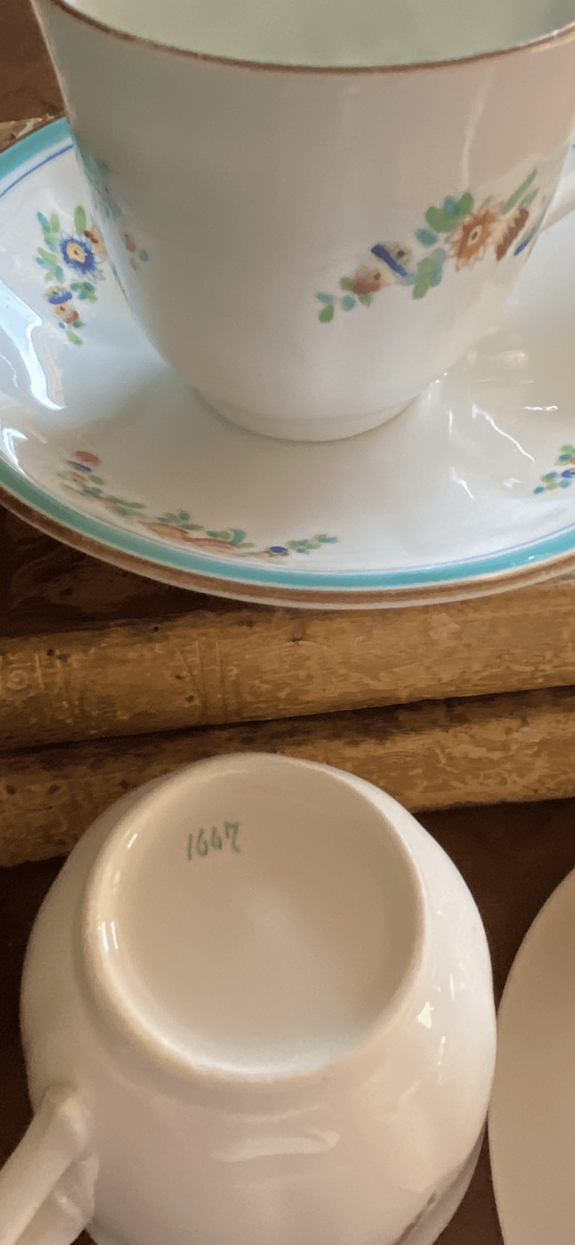 Pareja tazas de té en porcelana pintadas a mano. - 6