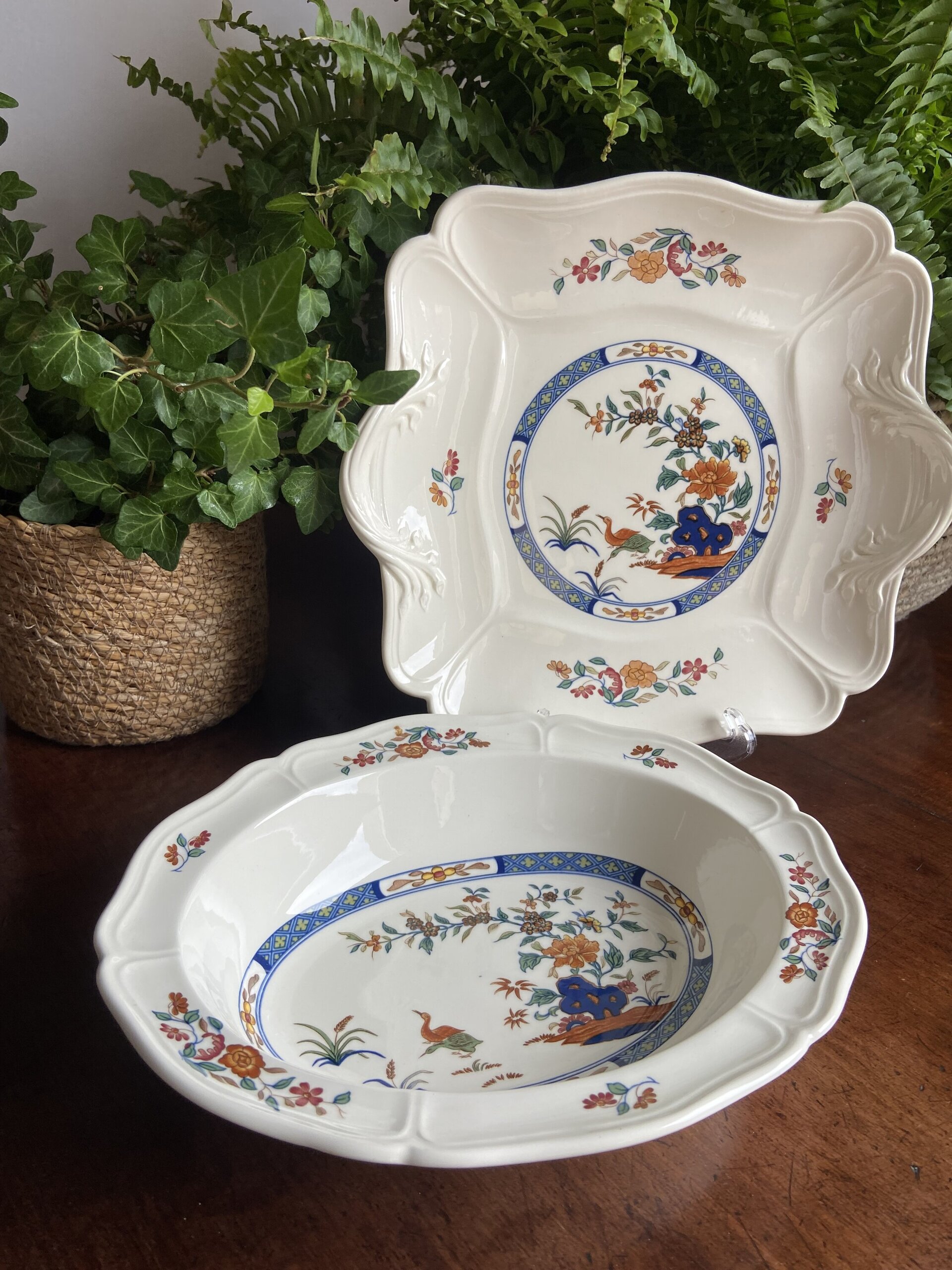 Fuente pastas cuadrada y bol en porcelana inglesa "Wedgwood". - 1