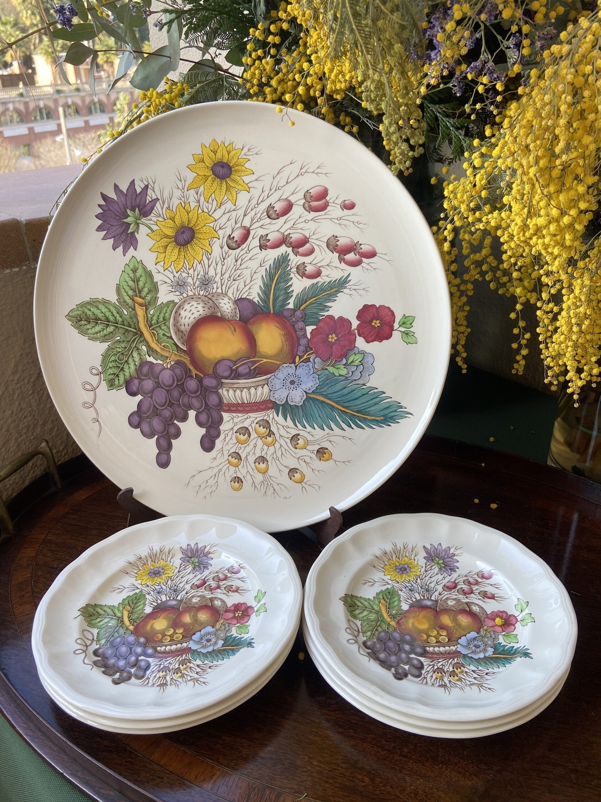 -Fuente y 6 platos de merienda en loza inglesa "Spode". - 2