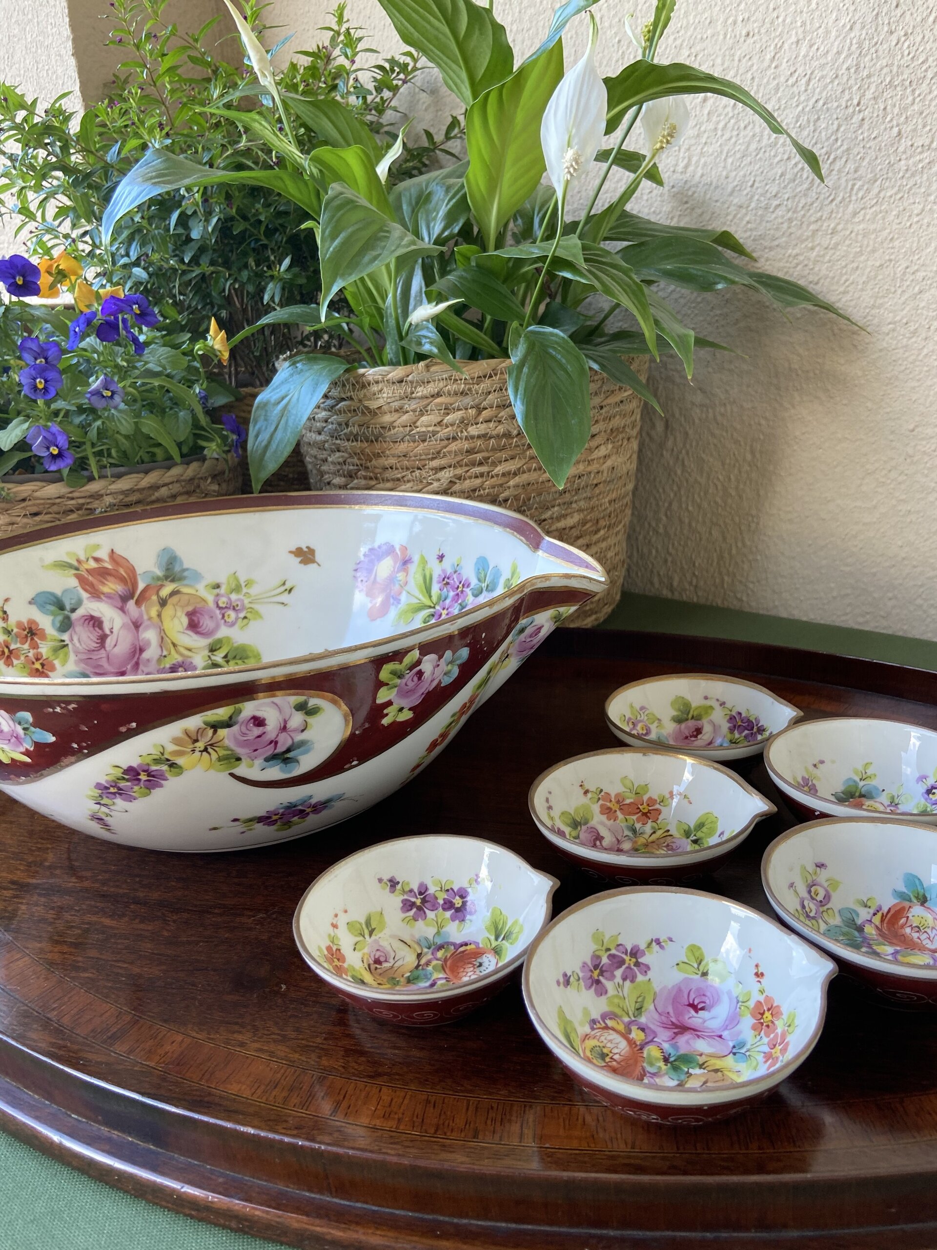 Bol y 6 boles pequeños en porcelana alemana "Meissen". - 3
