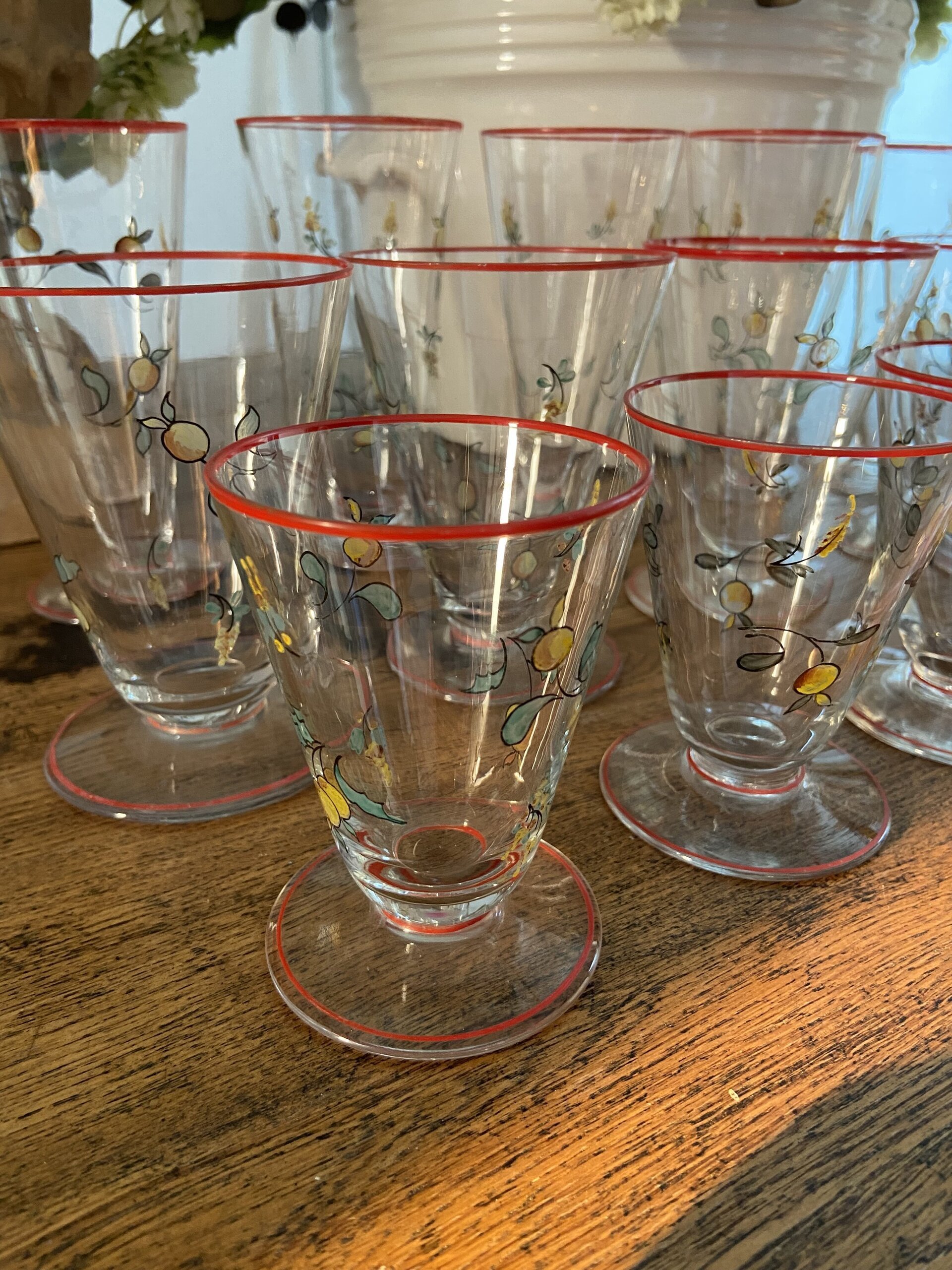 5 copas de agua, 5 de vino y 5 de cava, en vidrio soplado y pintado a mano. - 7