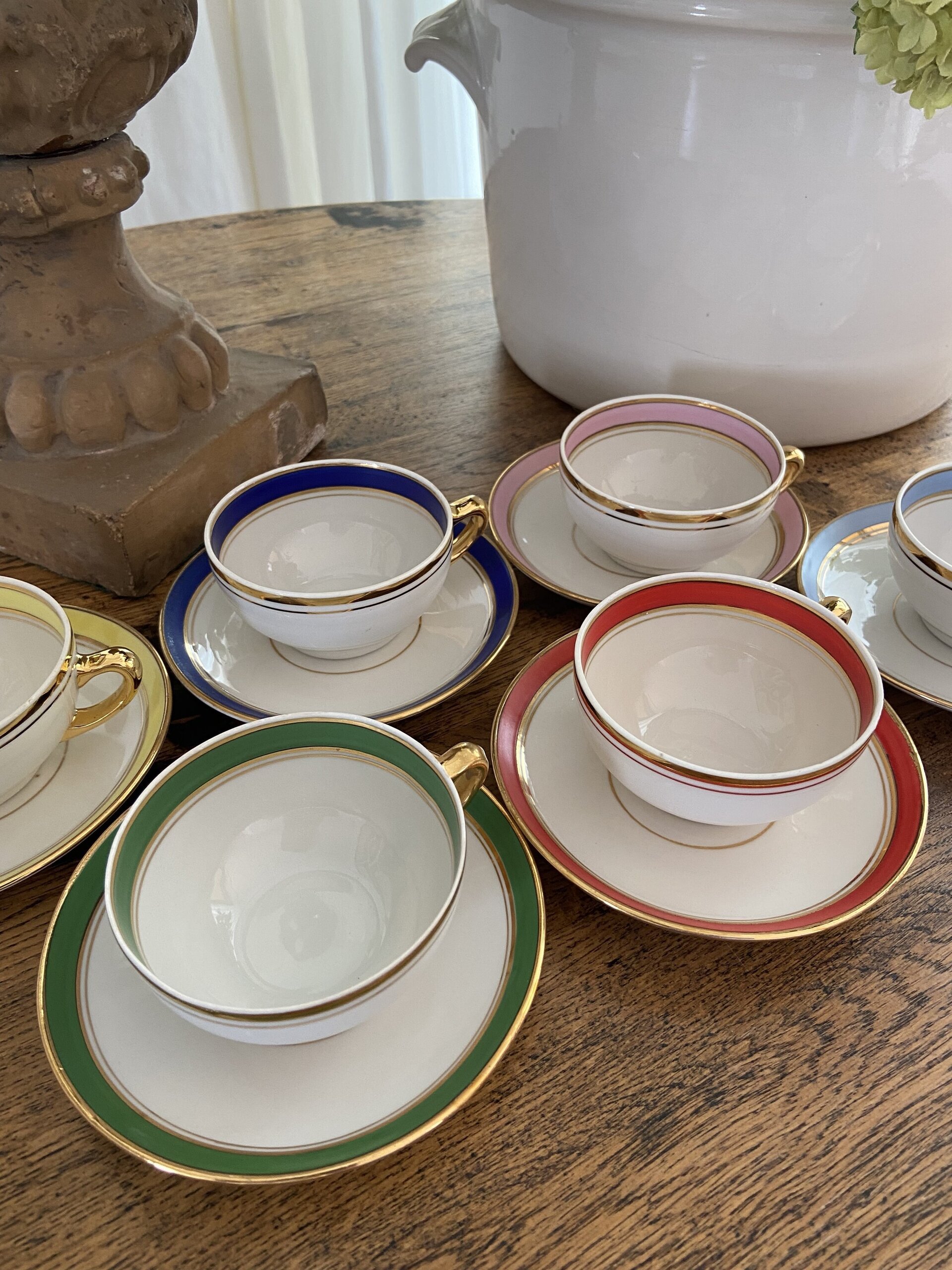6 tazas de café en porcelana con franja de diferentes colores - 4