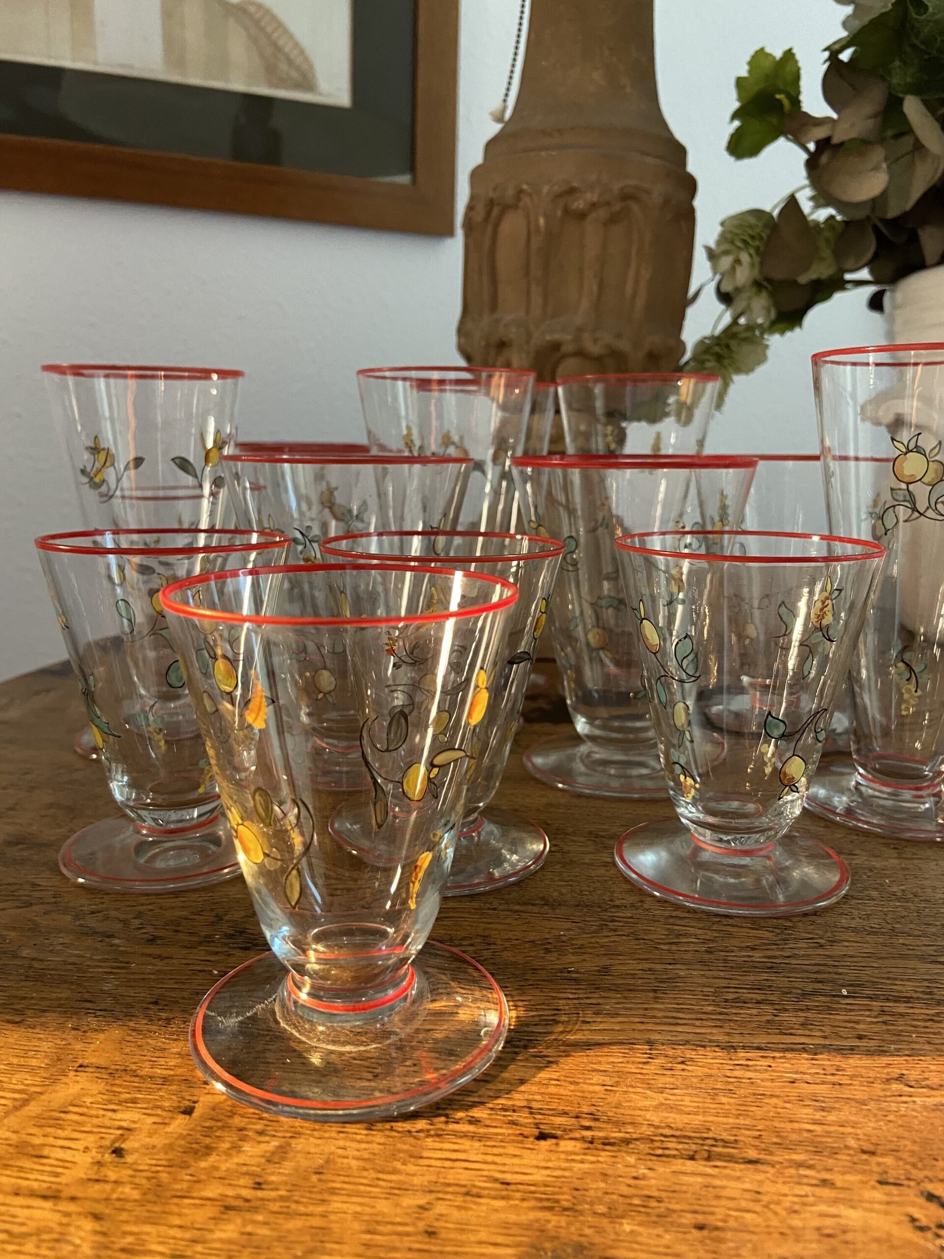 5 copas de agua, 5 de vino y 5 de cava, en vidrio soplado y pintado a mano. - 1