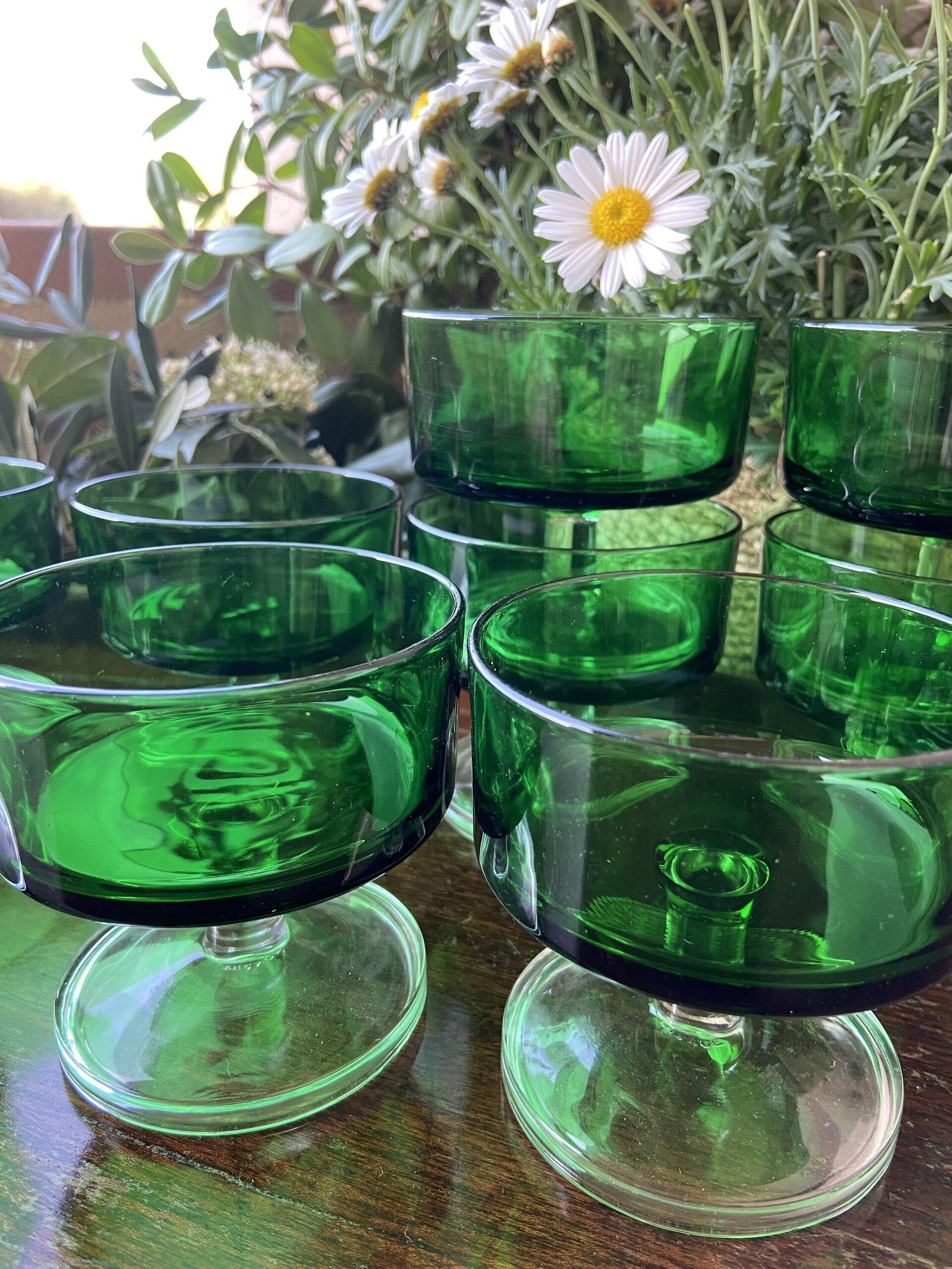 9 copas cava/postre color verde - 2