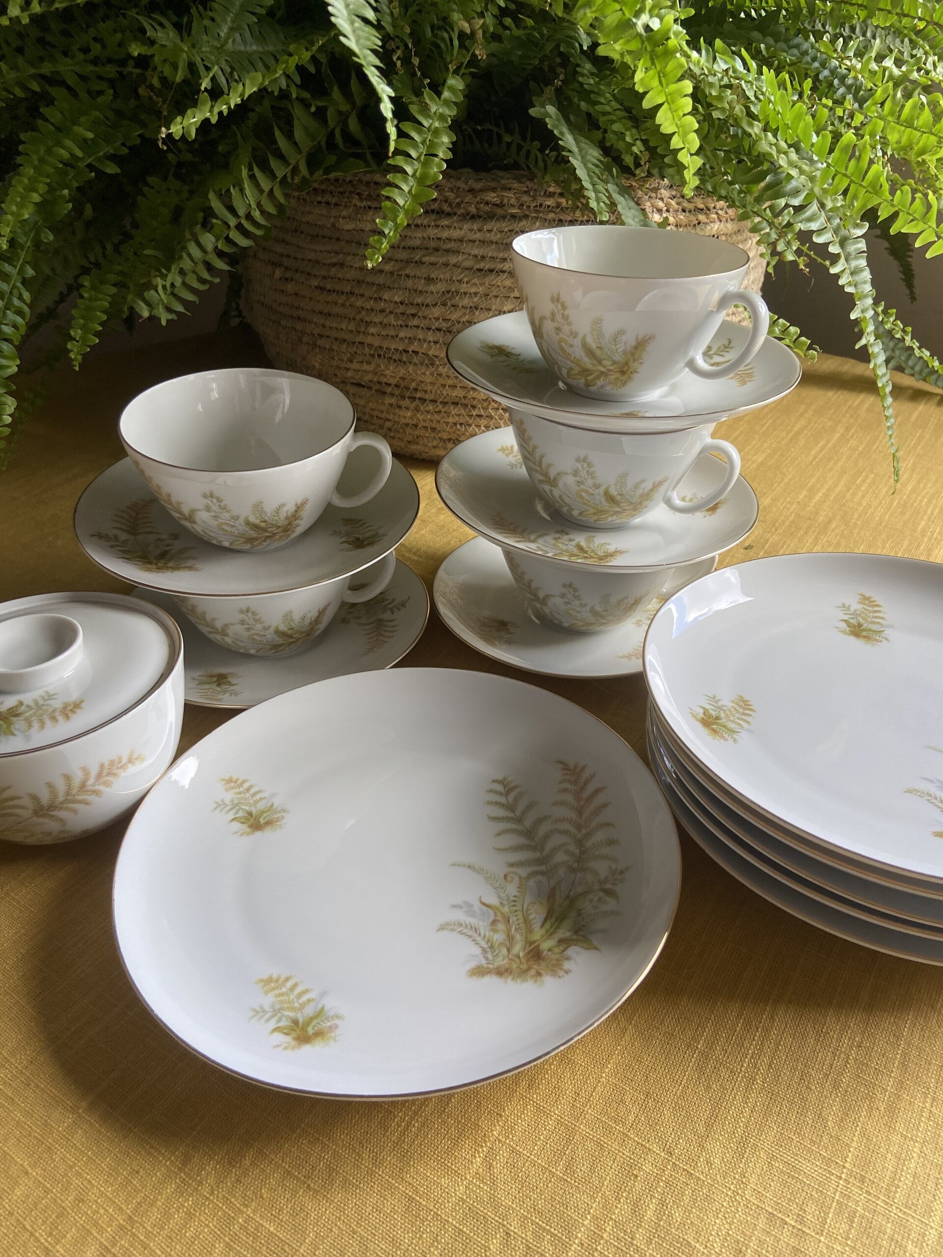 5 tazas de té/desayuno y 6 platos de merienda en porcelana suiza "Langenthal" - 2