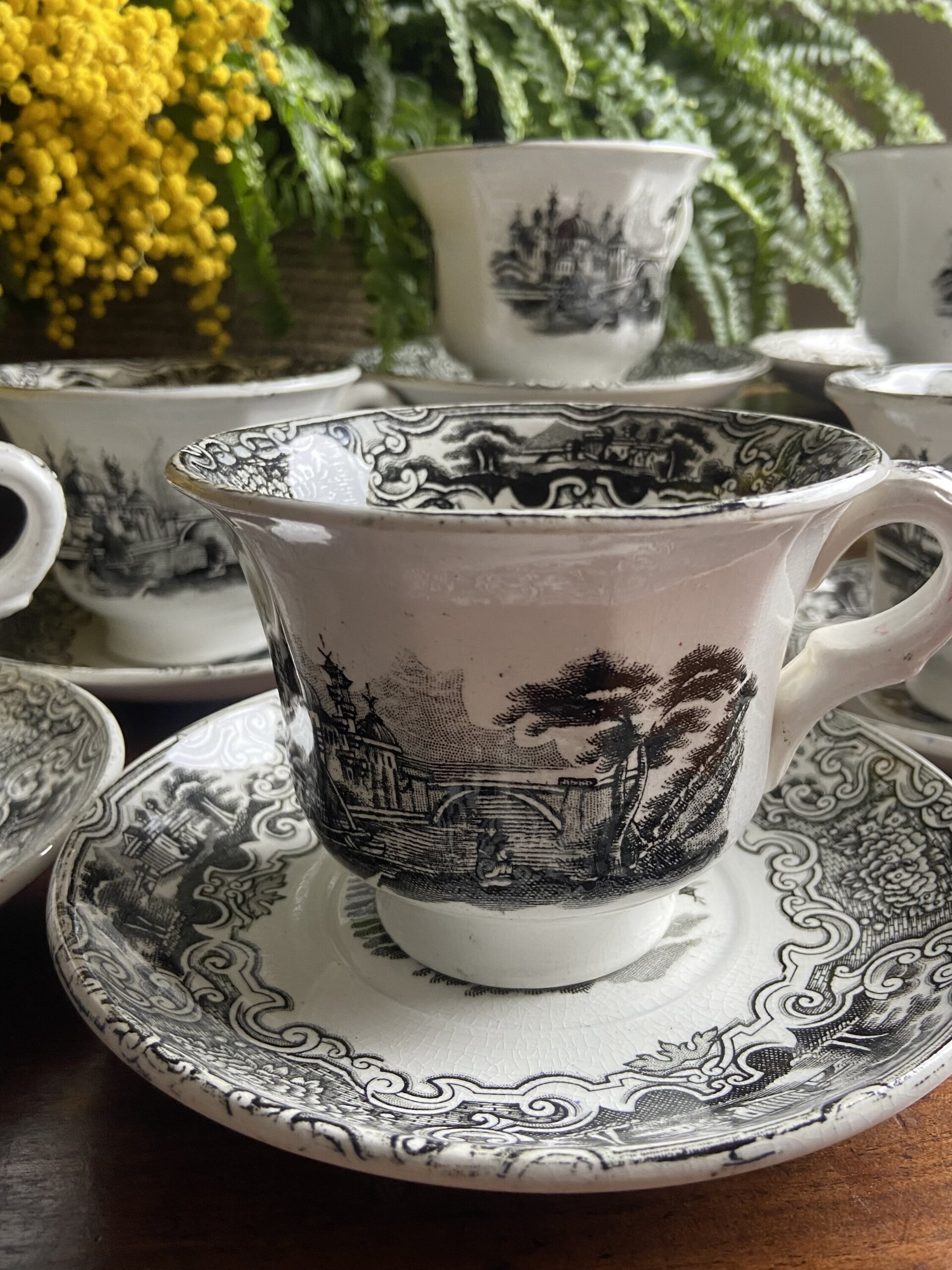 6 tazas de desayuño en loza "Pickman S.A. Sevilla" Cartuja - 4