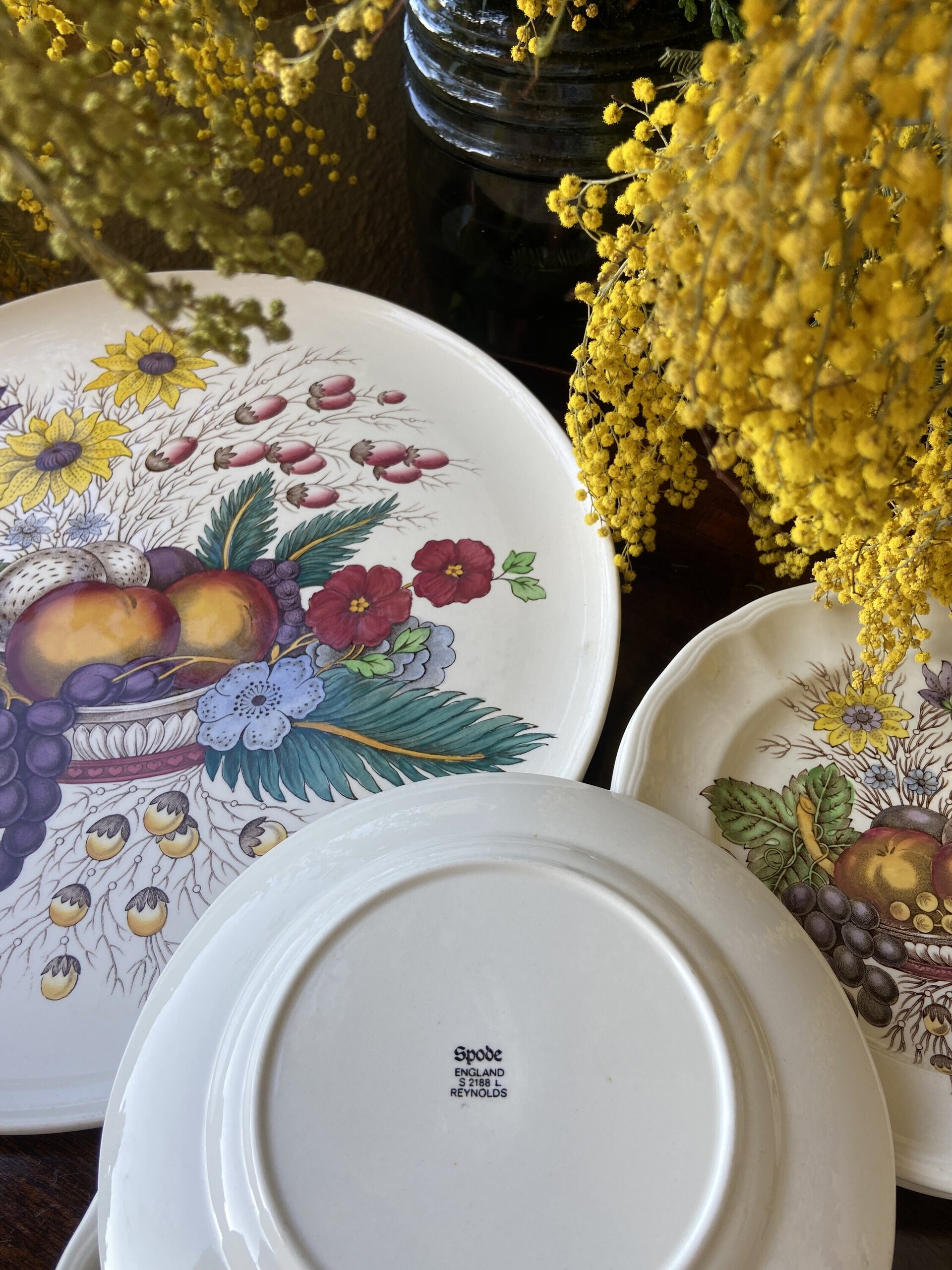 -Fuente y 6 platos de merienda en loza inglesa "Spode". - 5