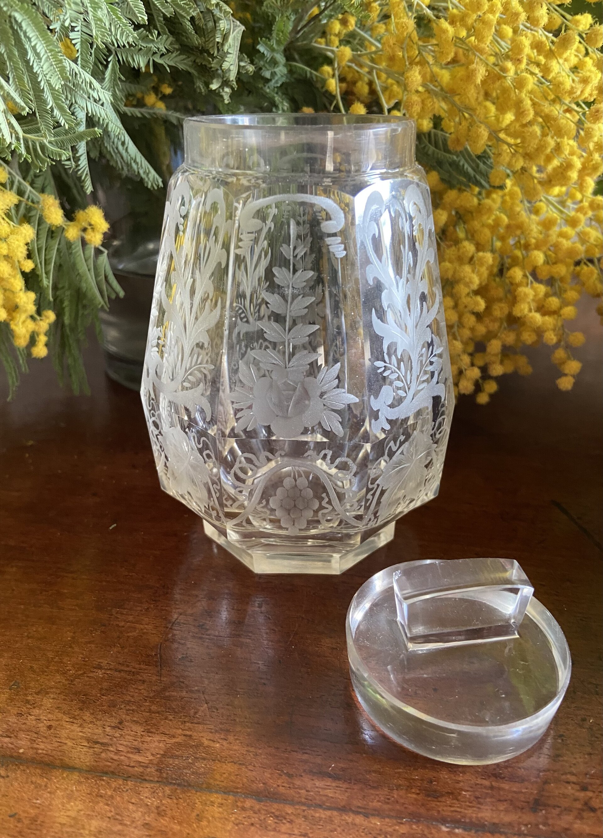 Mermeladera/azucarero en vidrio tallado y serigrafiado. - 3