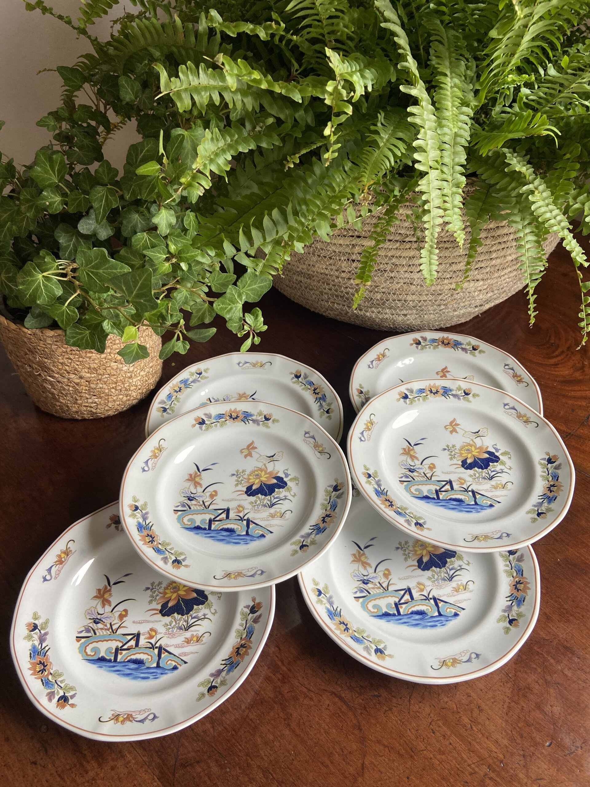 6 platos de merienda y bol en porcelana inglesa "Wedgwood" - 3