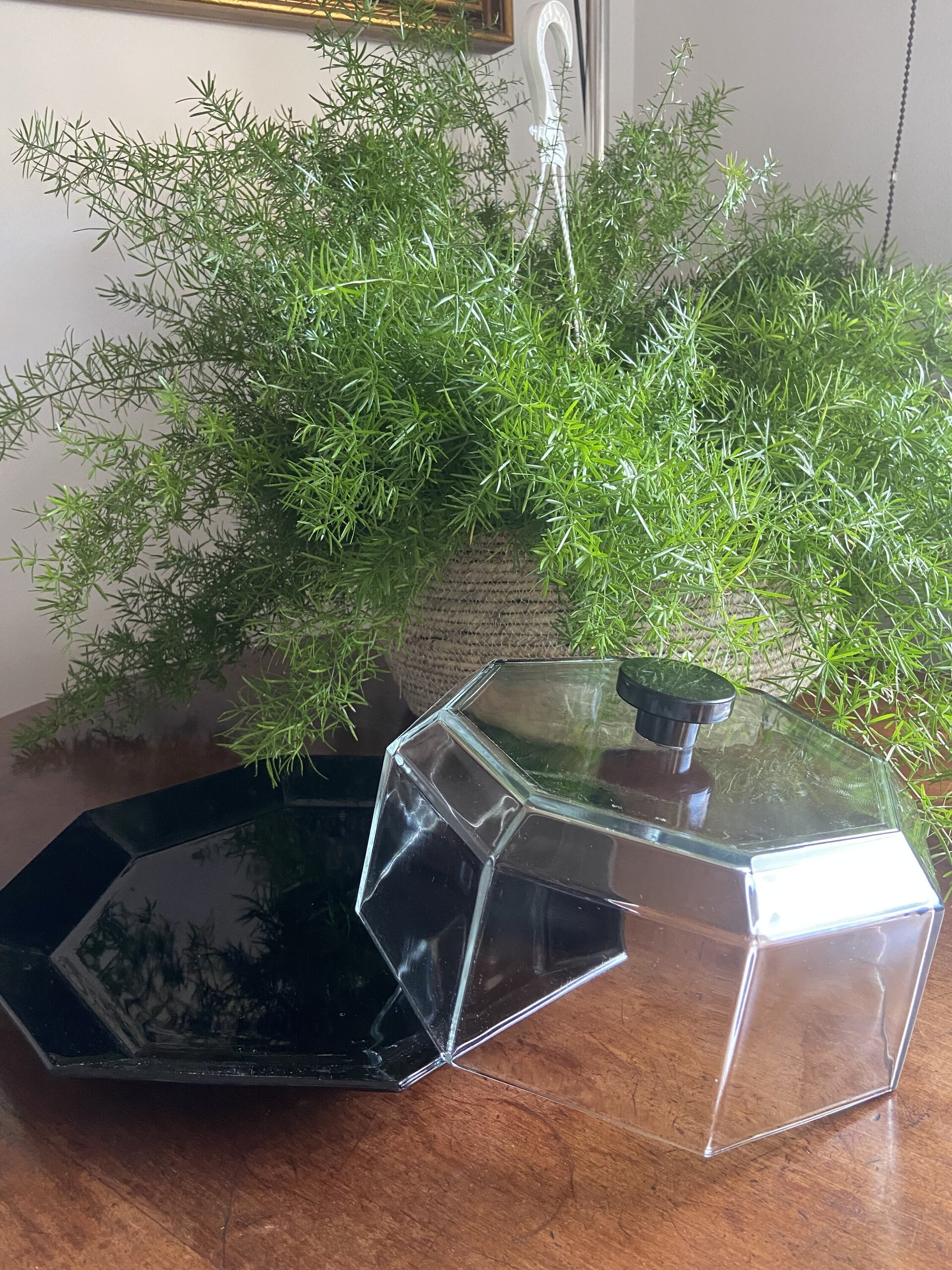 Quesera/Plato con tapa en vidrio francés "Arcoroc". - 4