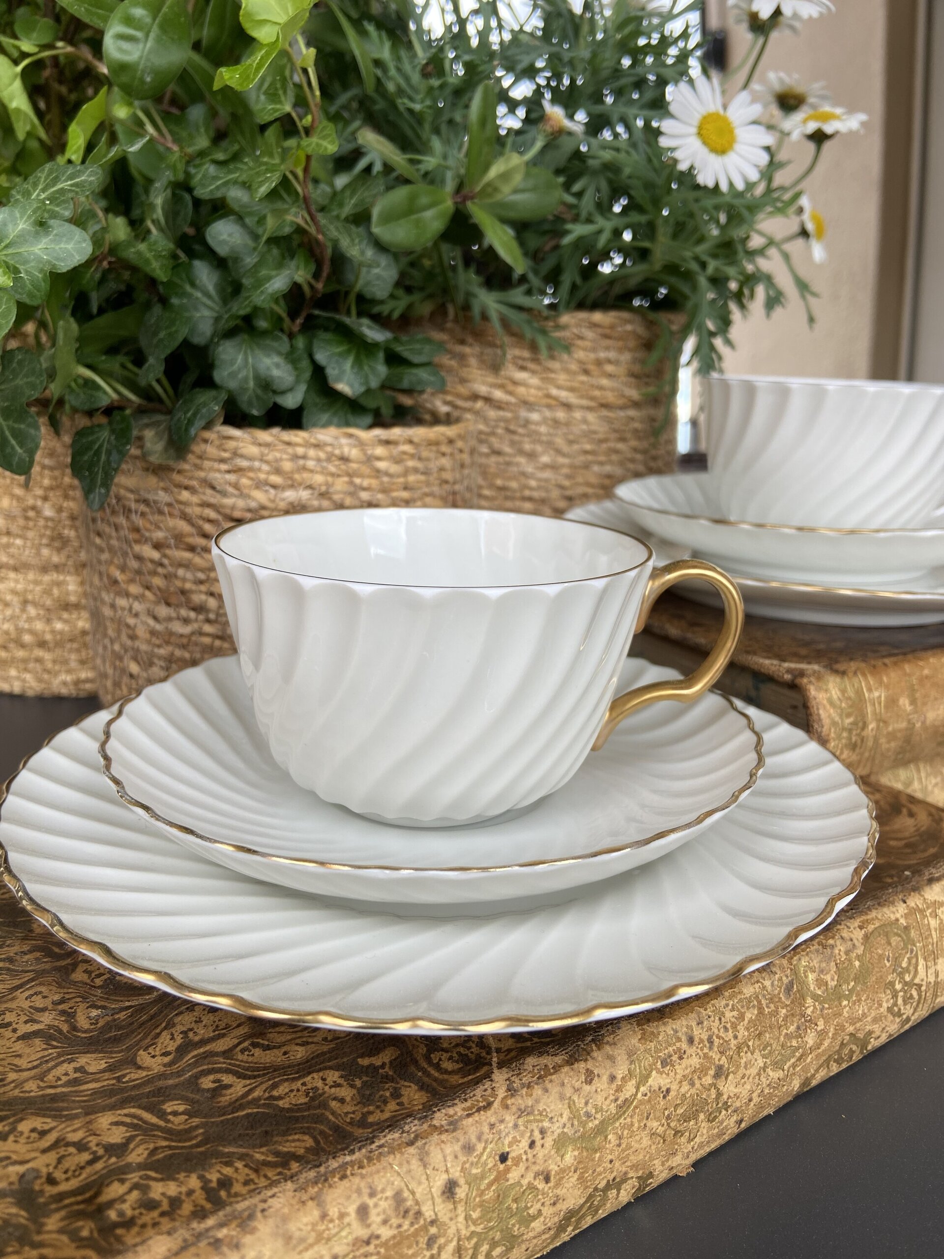 2 trios de té en fina porcelana "Bidasoa". - 4