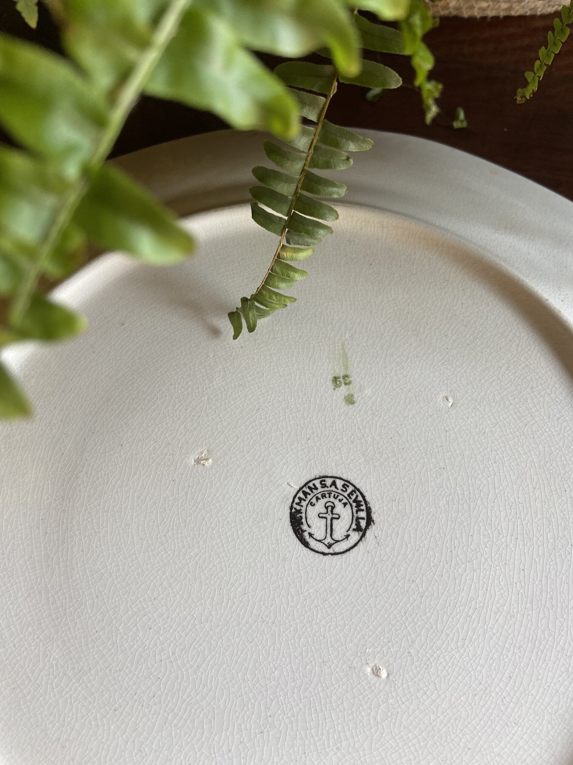 Fuente redonda en loza "Pickman S.A.Sevilla" Cartuja (Mod.Vistas). - 2