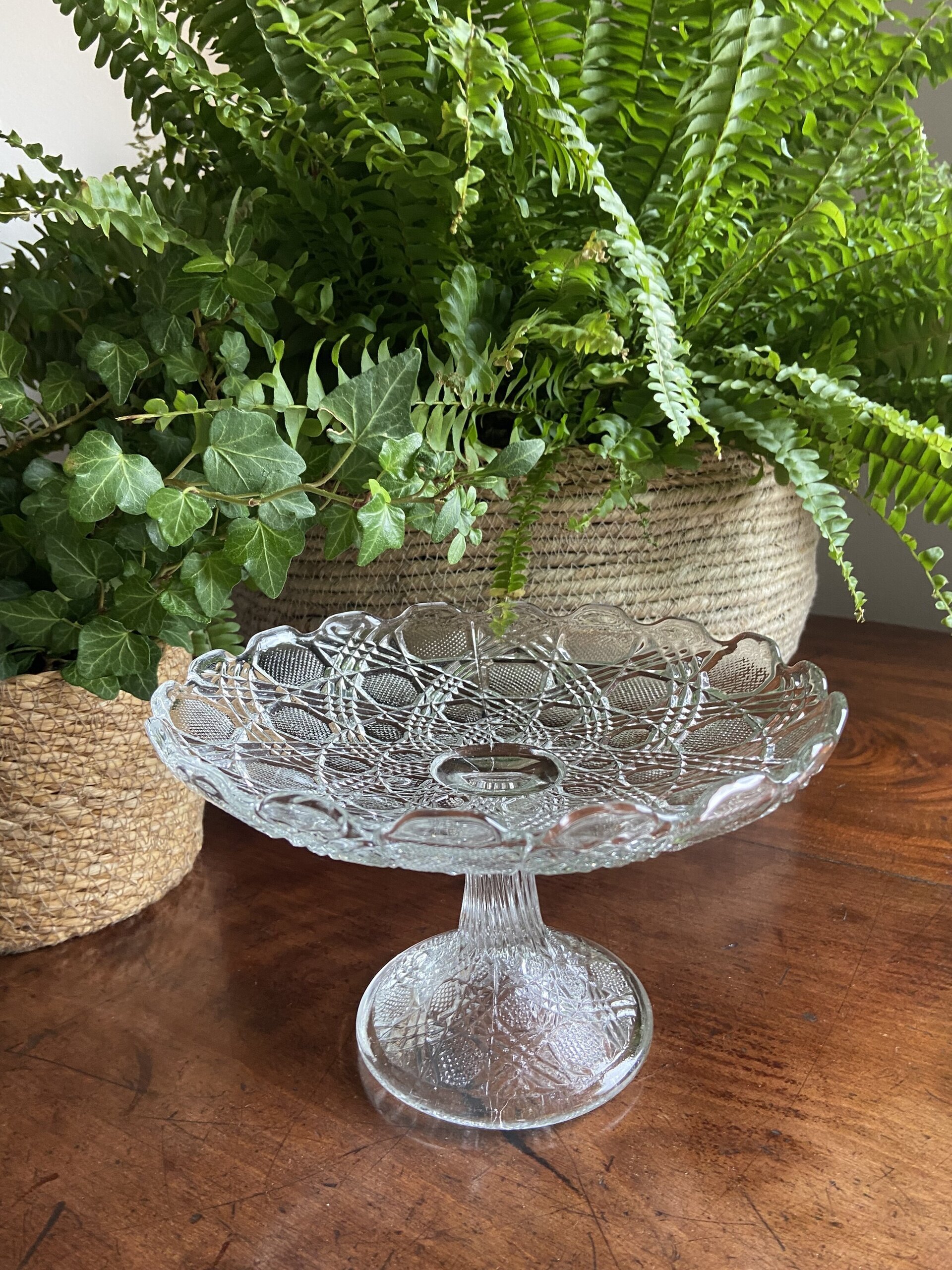 Frutero/pastelero pequeño en vidrio prensado - 2