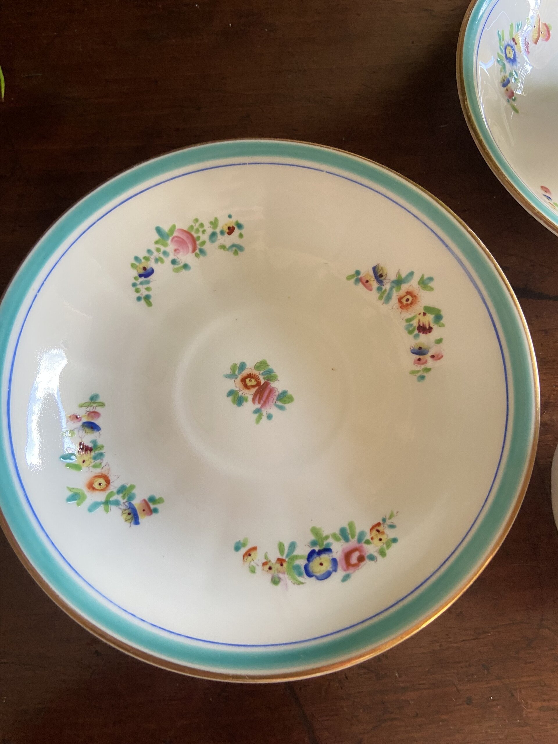 Pareja tazas de té en porcelana pintadas a mano. - 5