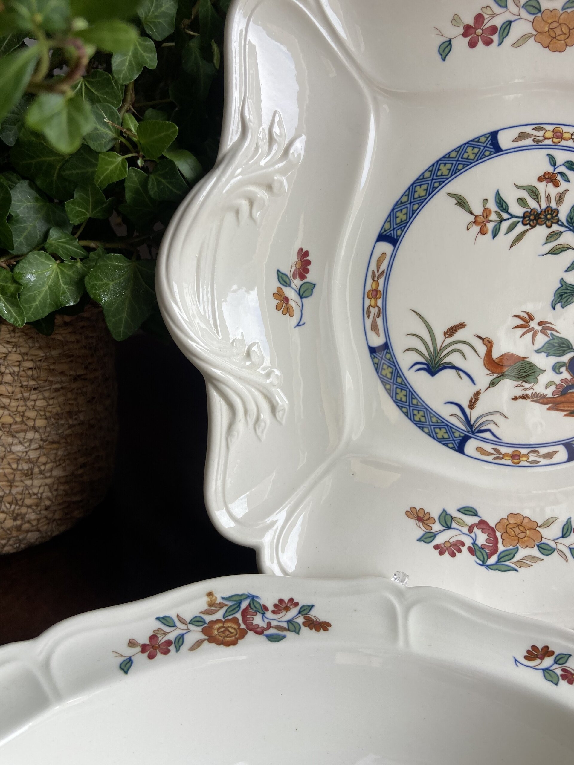 Fuente pastas cuadrada y bol en porcelana inglesa "Wedgwood". - 3